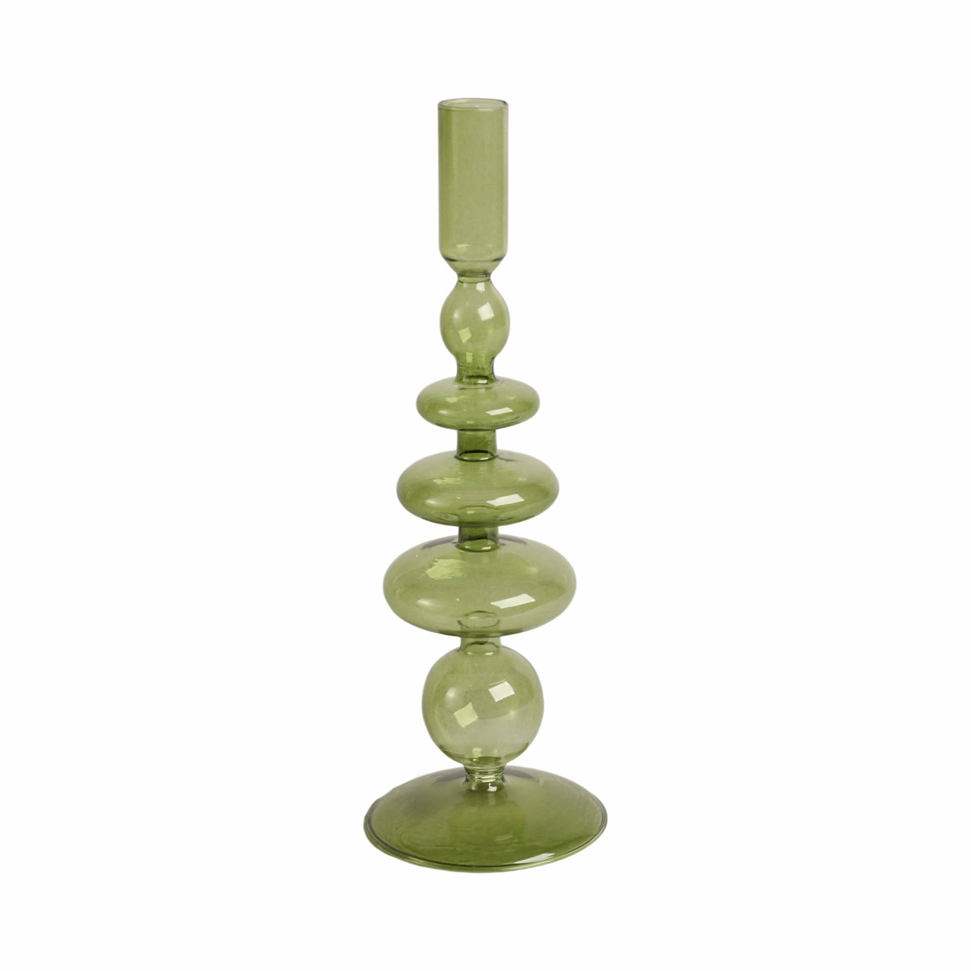 Glass Vintage Bubble Taper Candle Holder - Green, 11 in.
