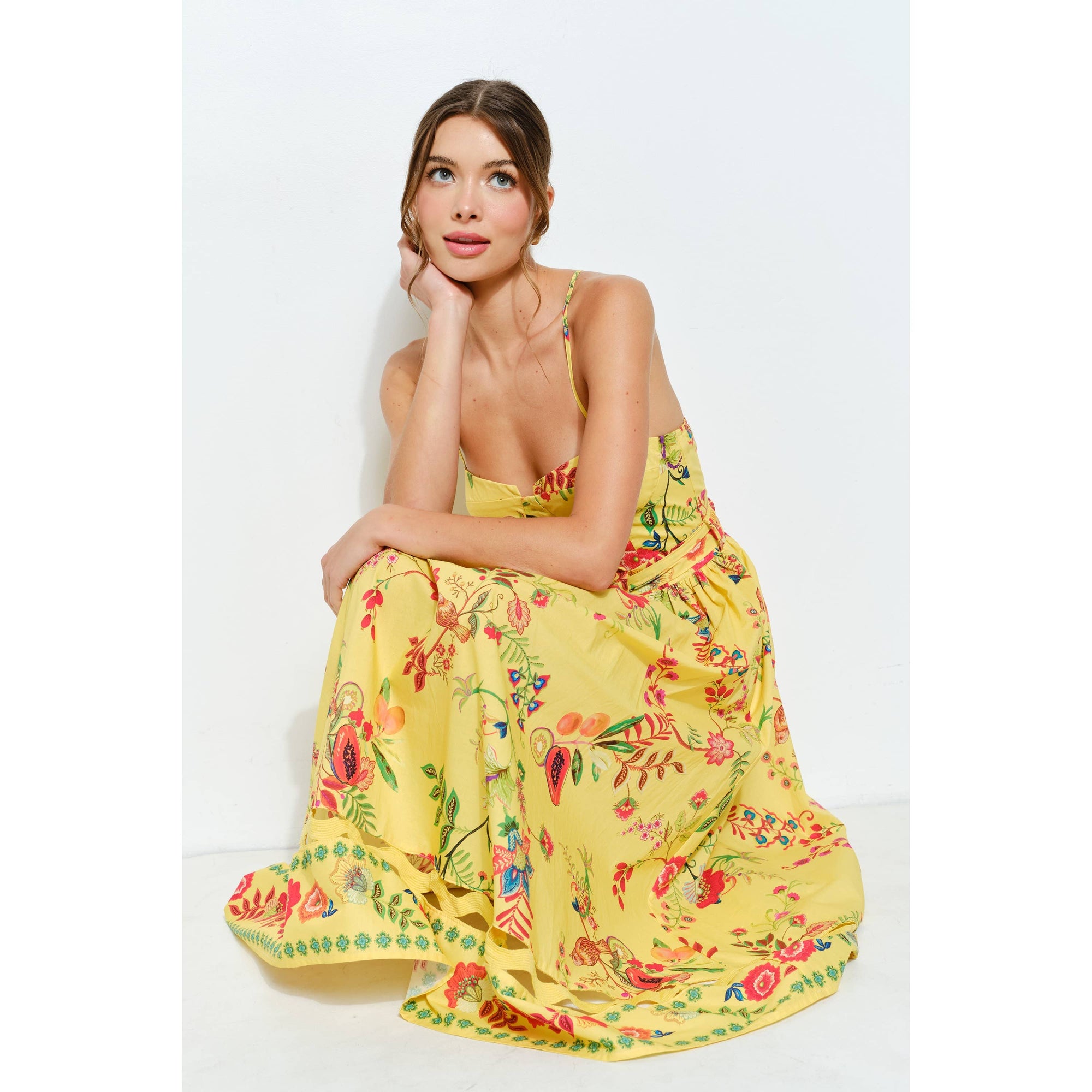 Floral Embroidered Bustier Midi Dress