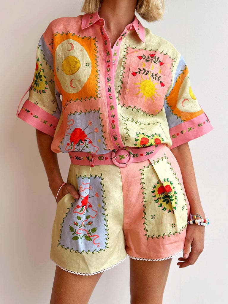 Shandy Multi Unique print Buttoned shirt & short resort set