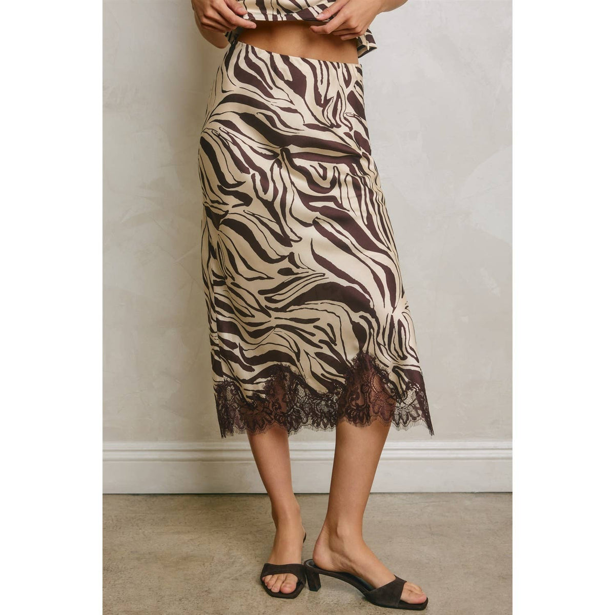 Zebra Print Lace Hem Pencil Skirt