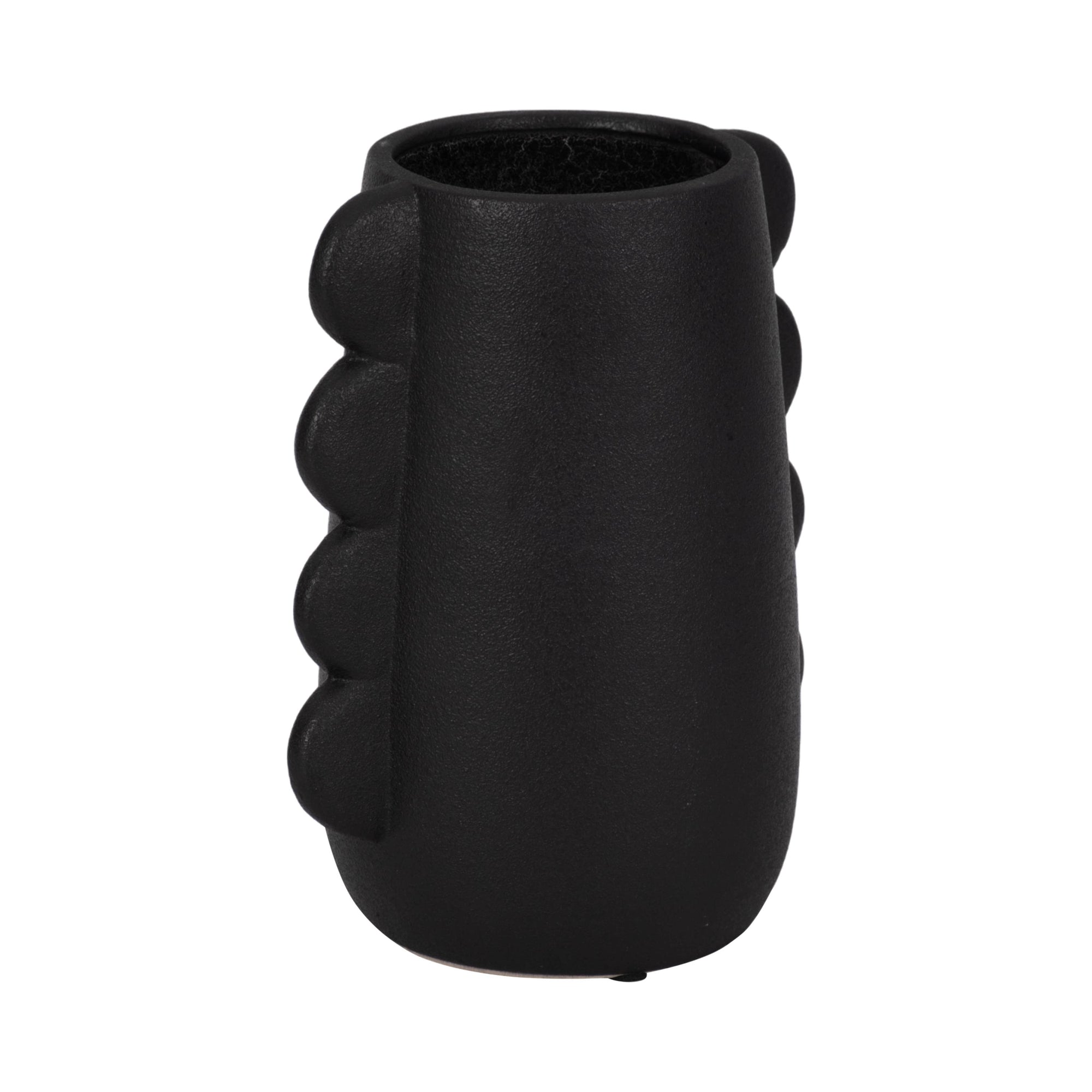 Ceramic Unique Eared Decorative Flower Vase - Black, 8 in.