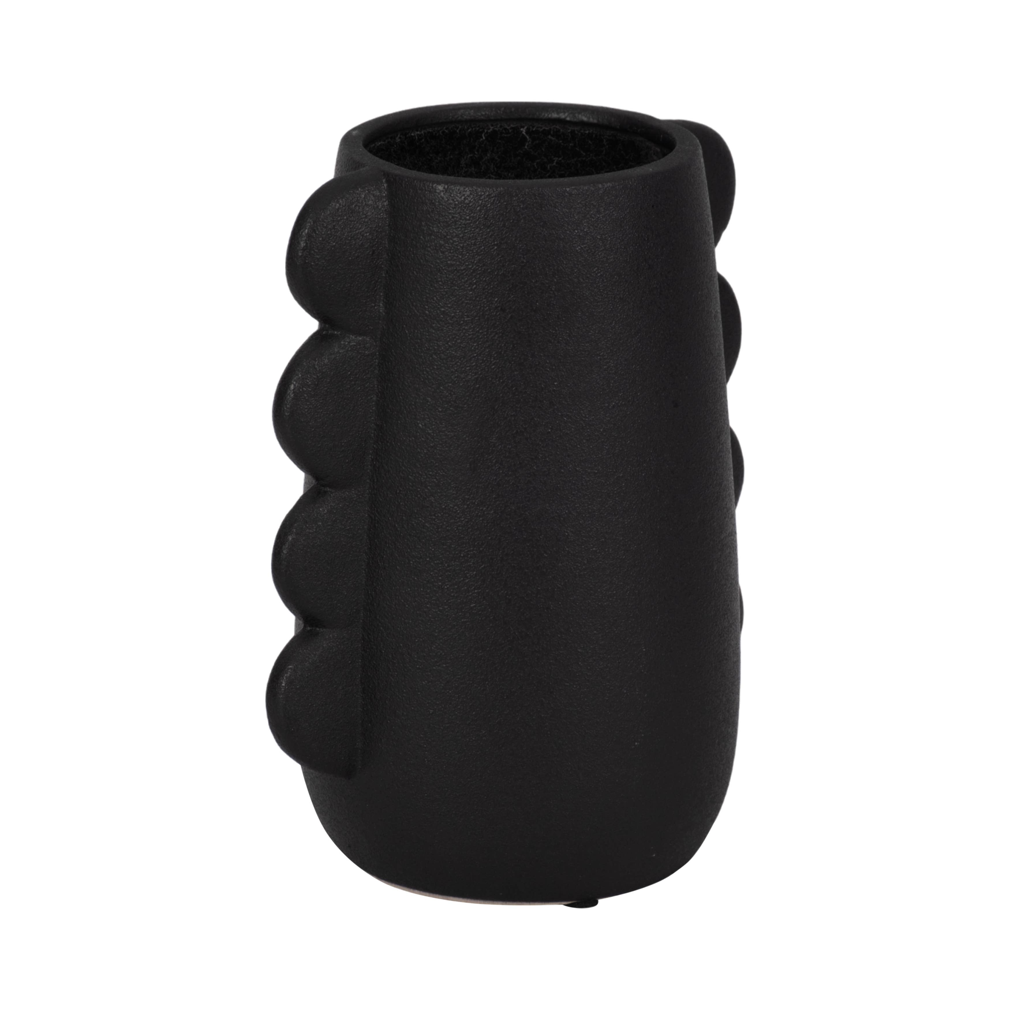 Ceramic Unique Eared Decorative Flower Vase - Black, 8 in.