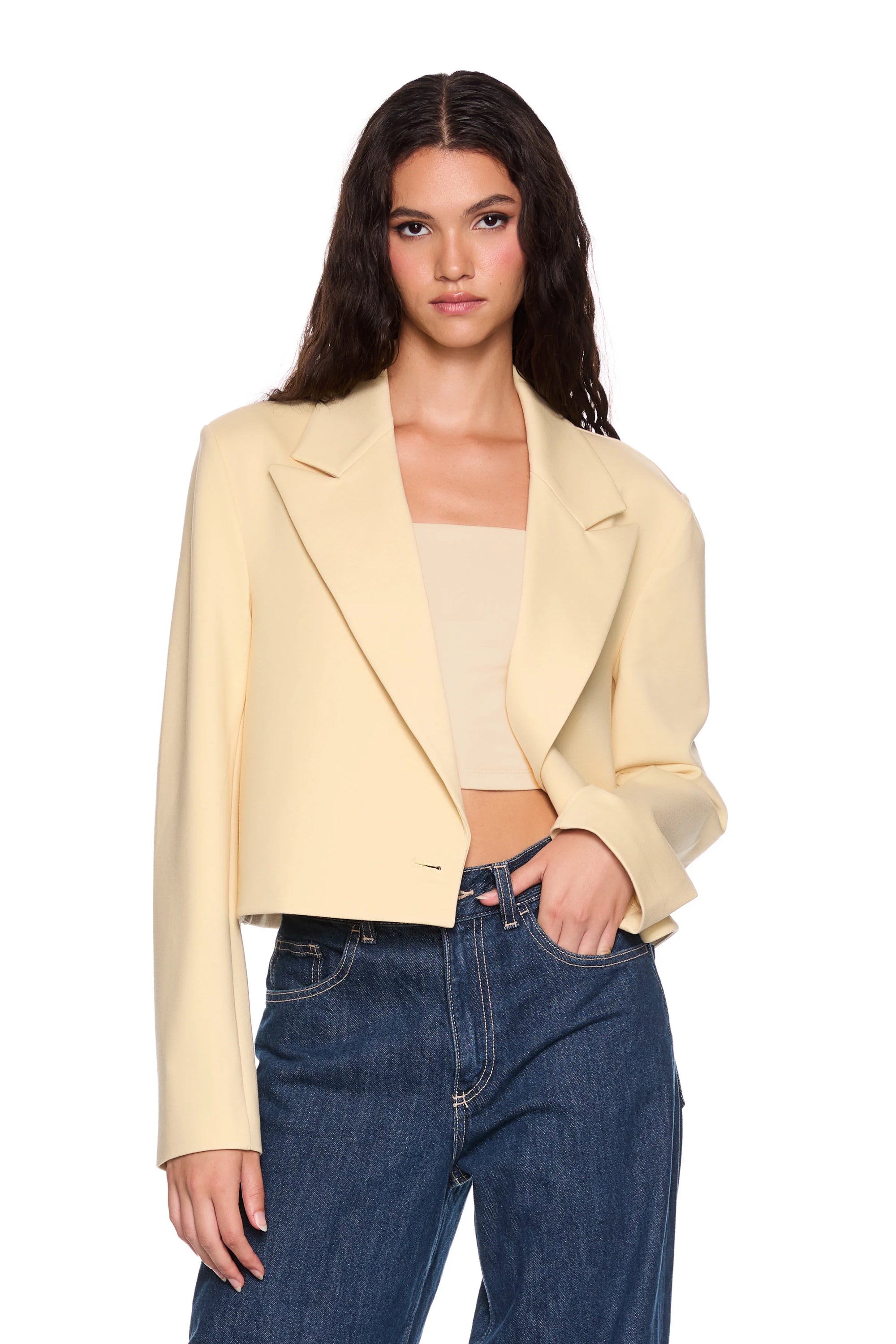 Ponte Boxy Crop Jacket- Whipped Cream
