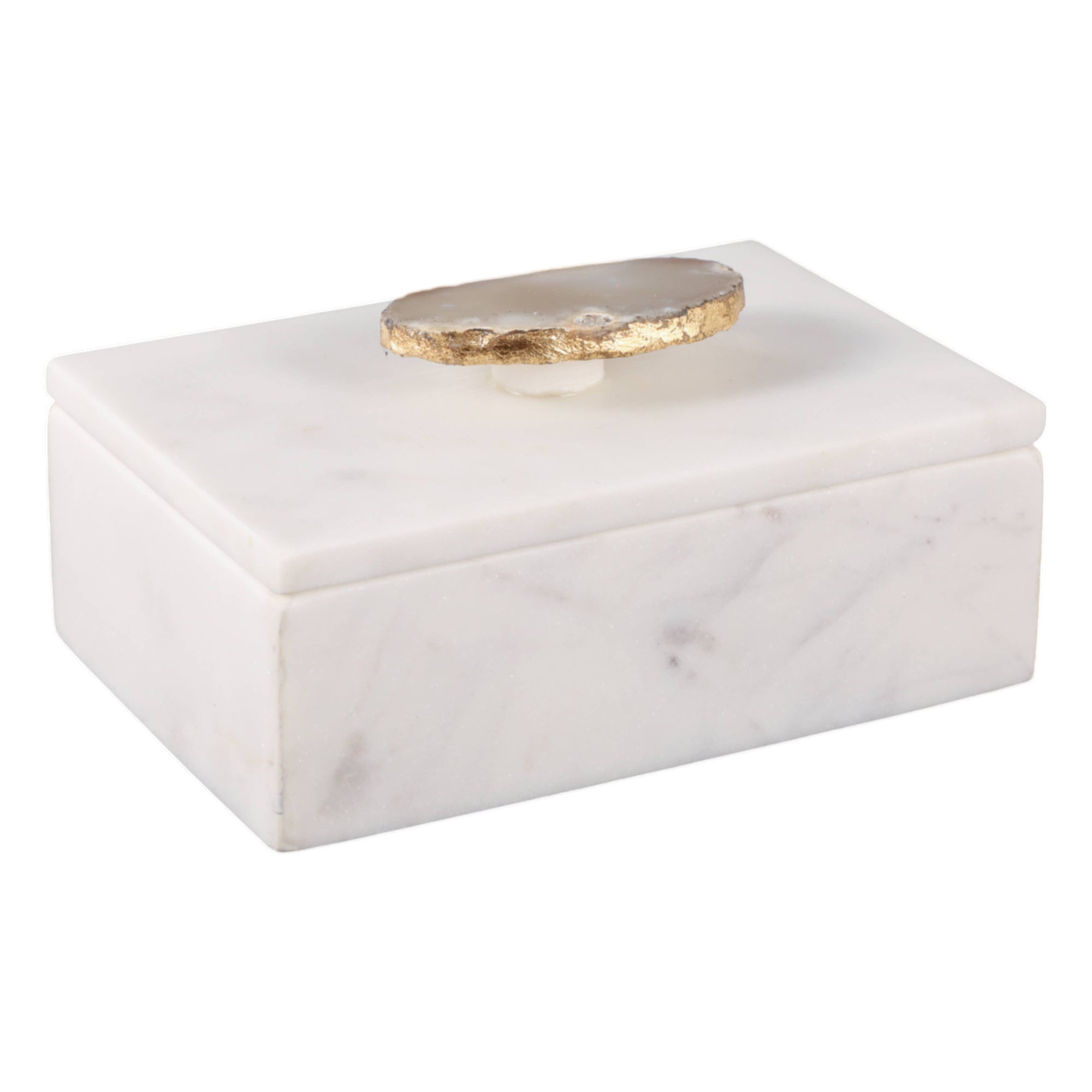 Marble Agate Top Lidded Storage Box - White/Gold, 3 in.