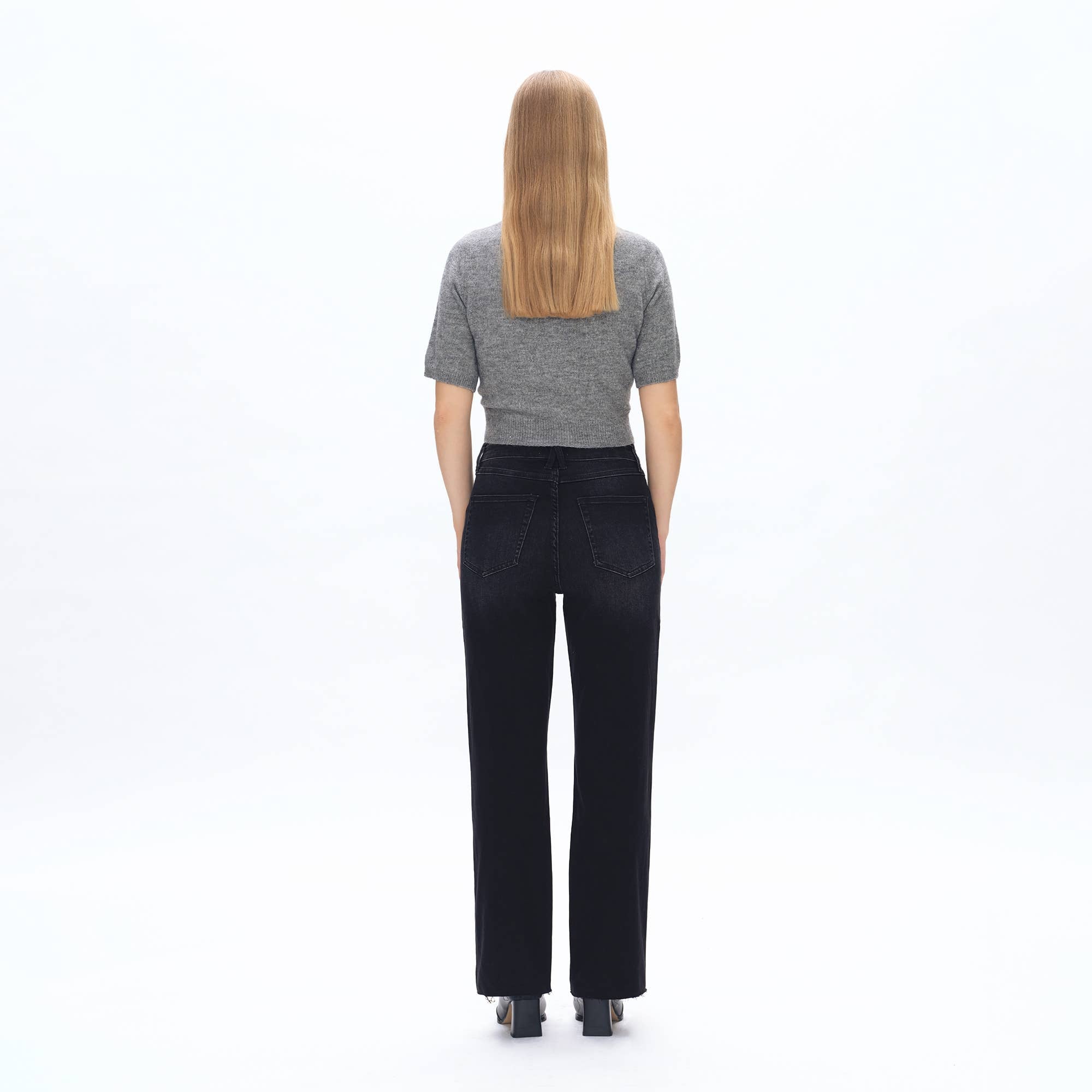 Super High Rise Straight Jeans with Raw Hem