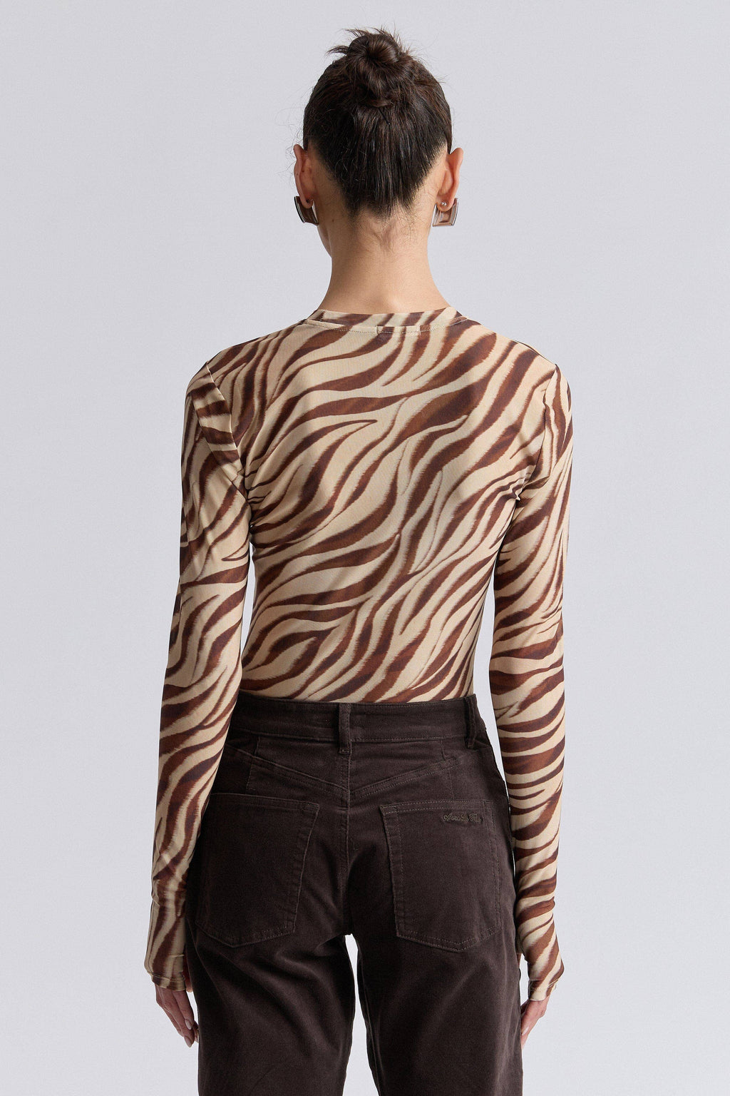 Zebra Stretch Mesh Thumbhole Top