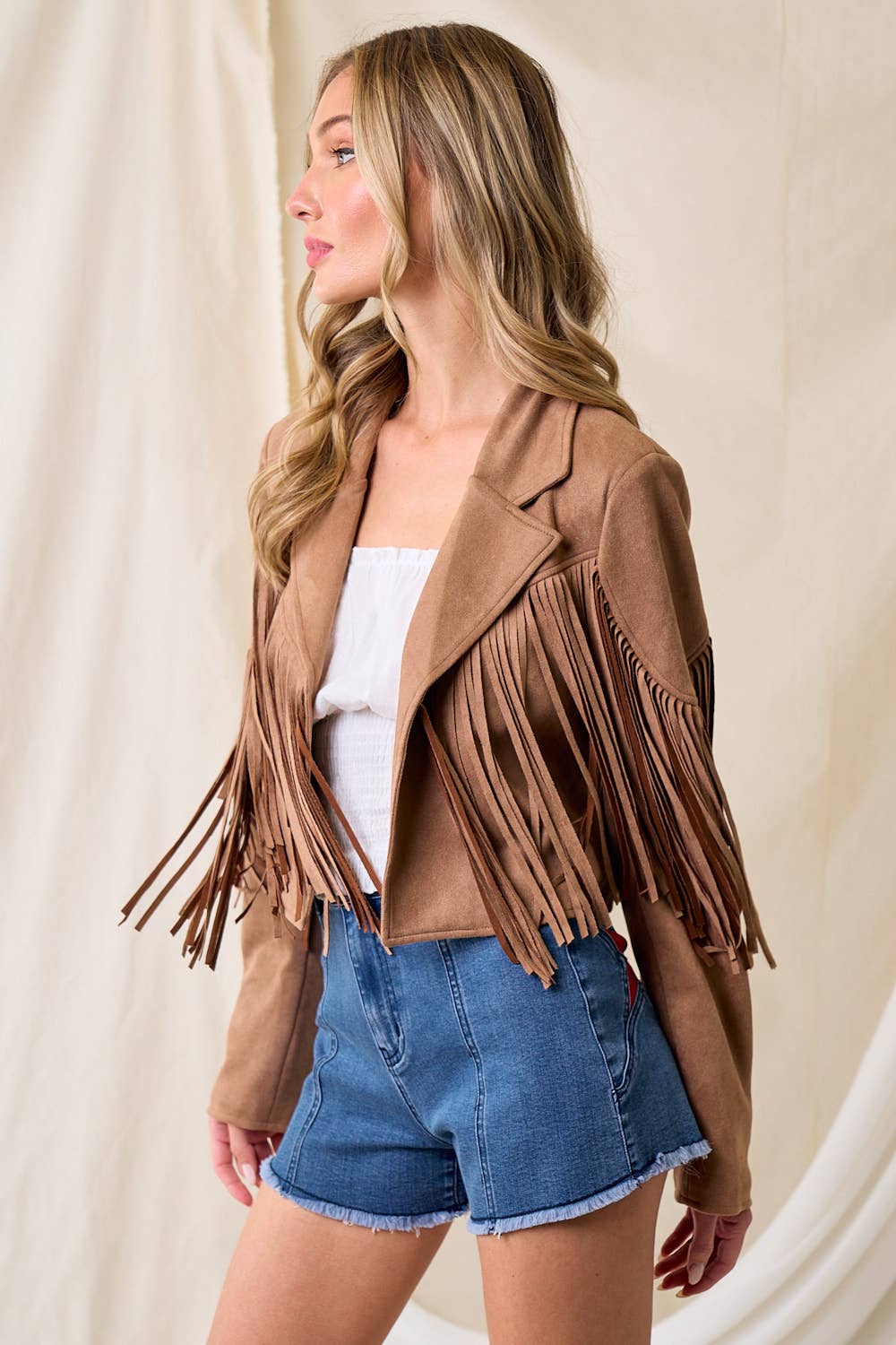 Boho Tan Faux Suede Fringed Western Jacket