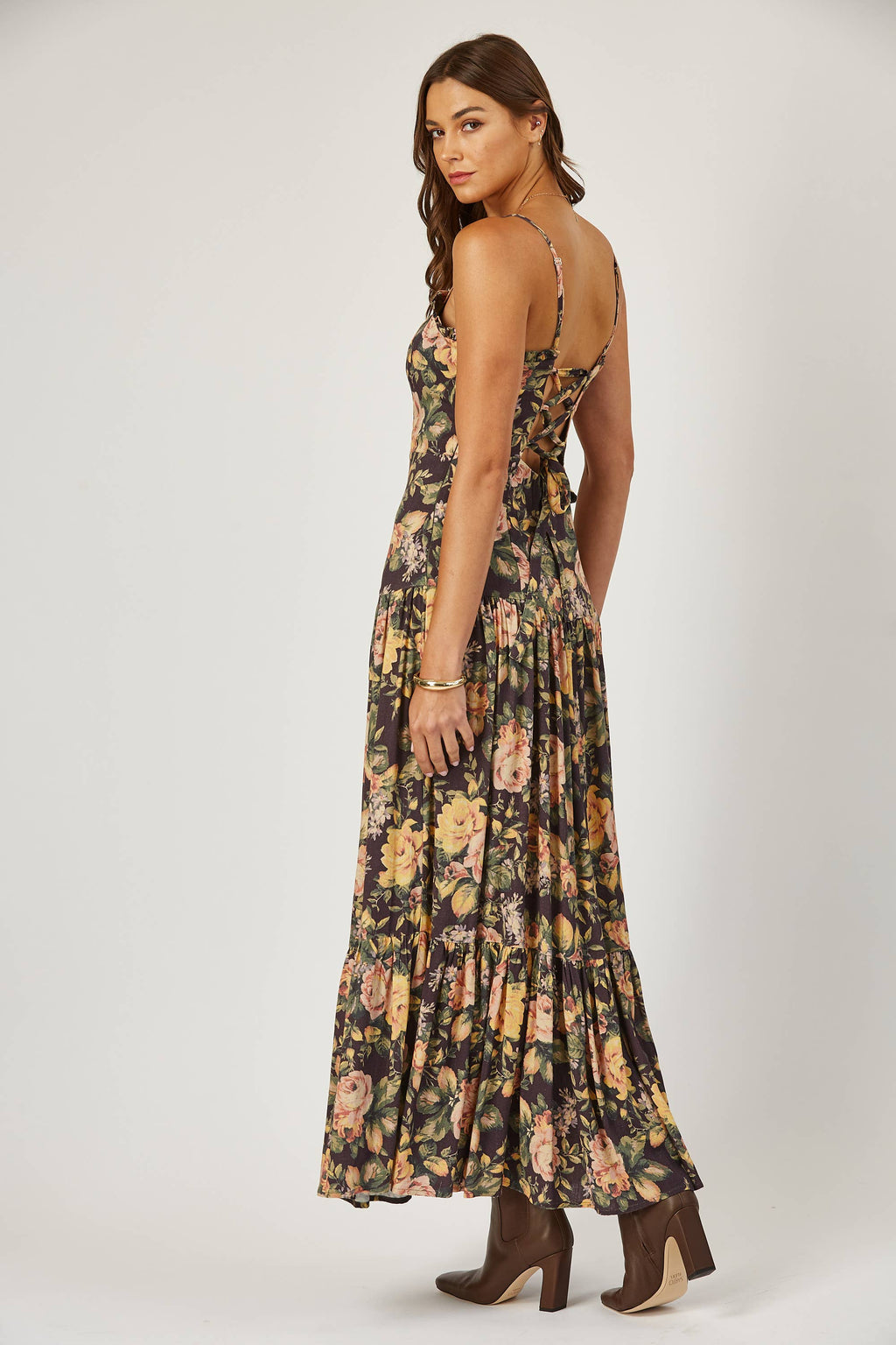 Priscilla laced back floral maxi dress