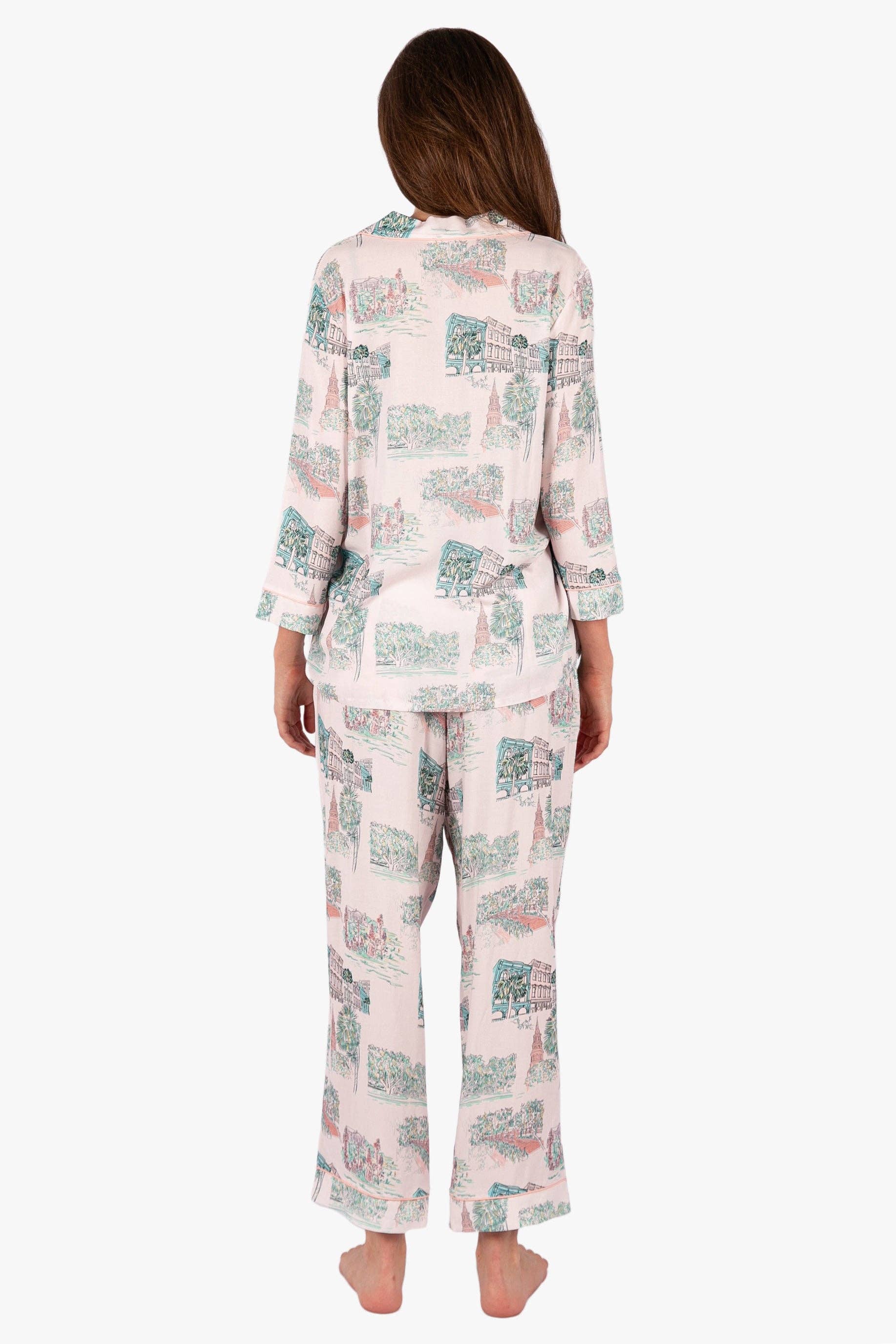Charleston Scene Pink 3/4 Pajama Set