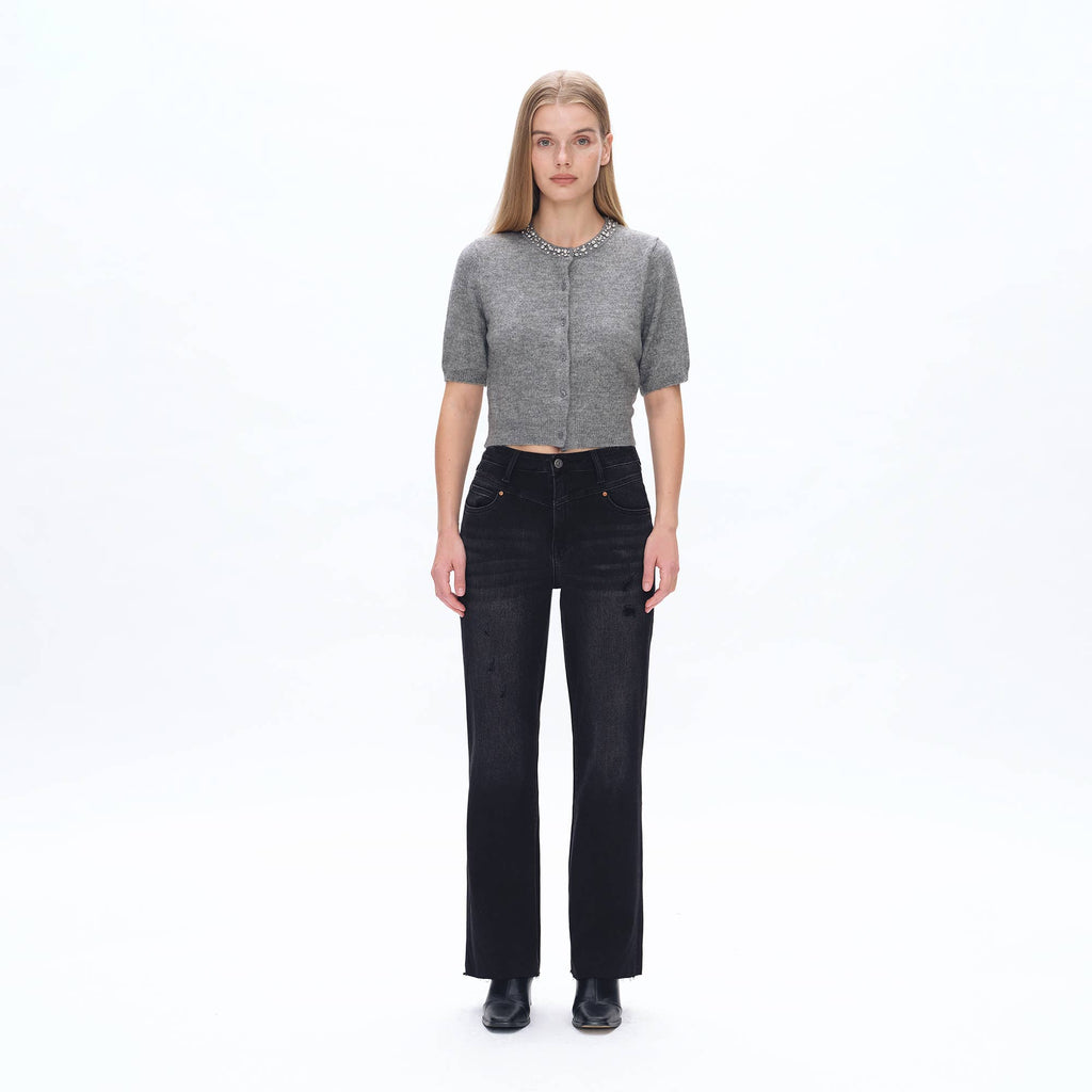 Super High Rise Straight Jeans with Raw Hem