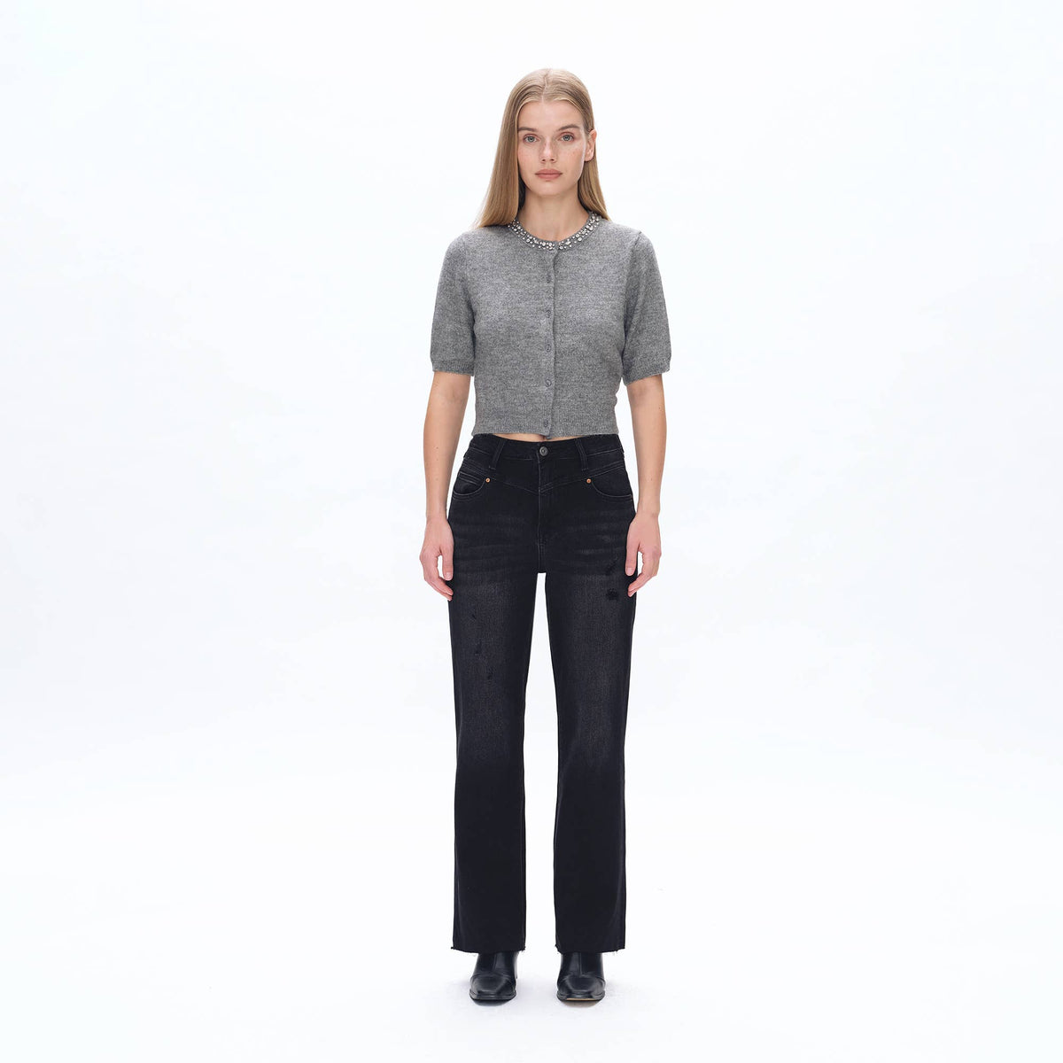 Super High Rise Straight Jeans with Raw Hem