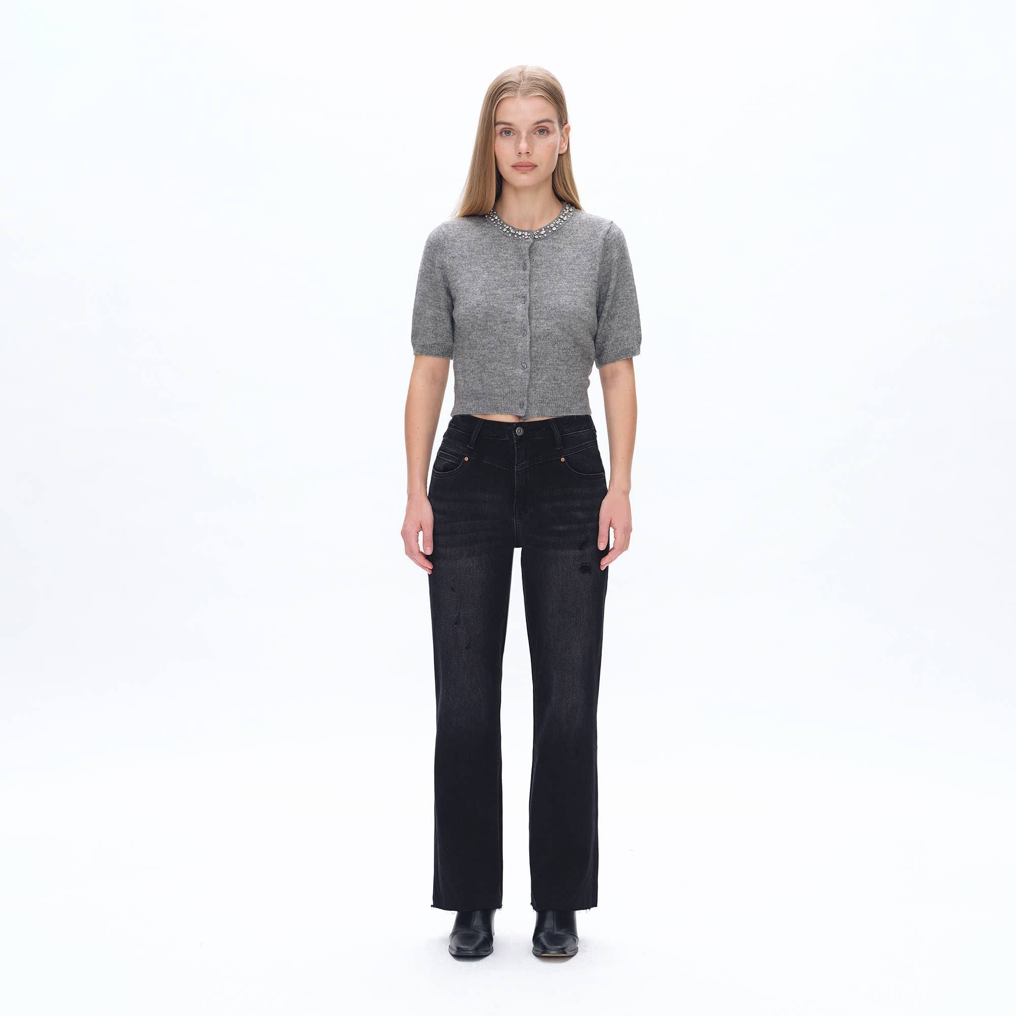 Super High Rise Straight Jeans with Raw Hem