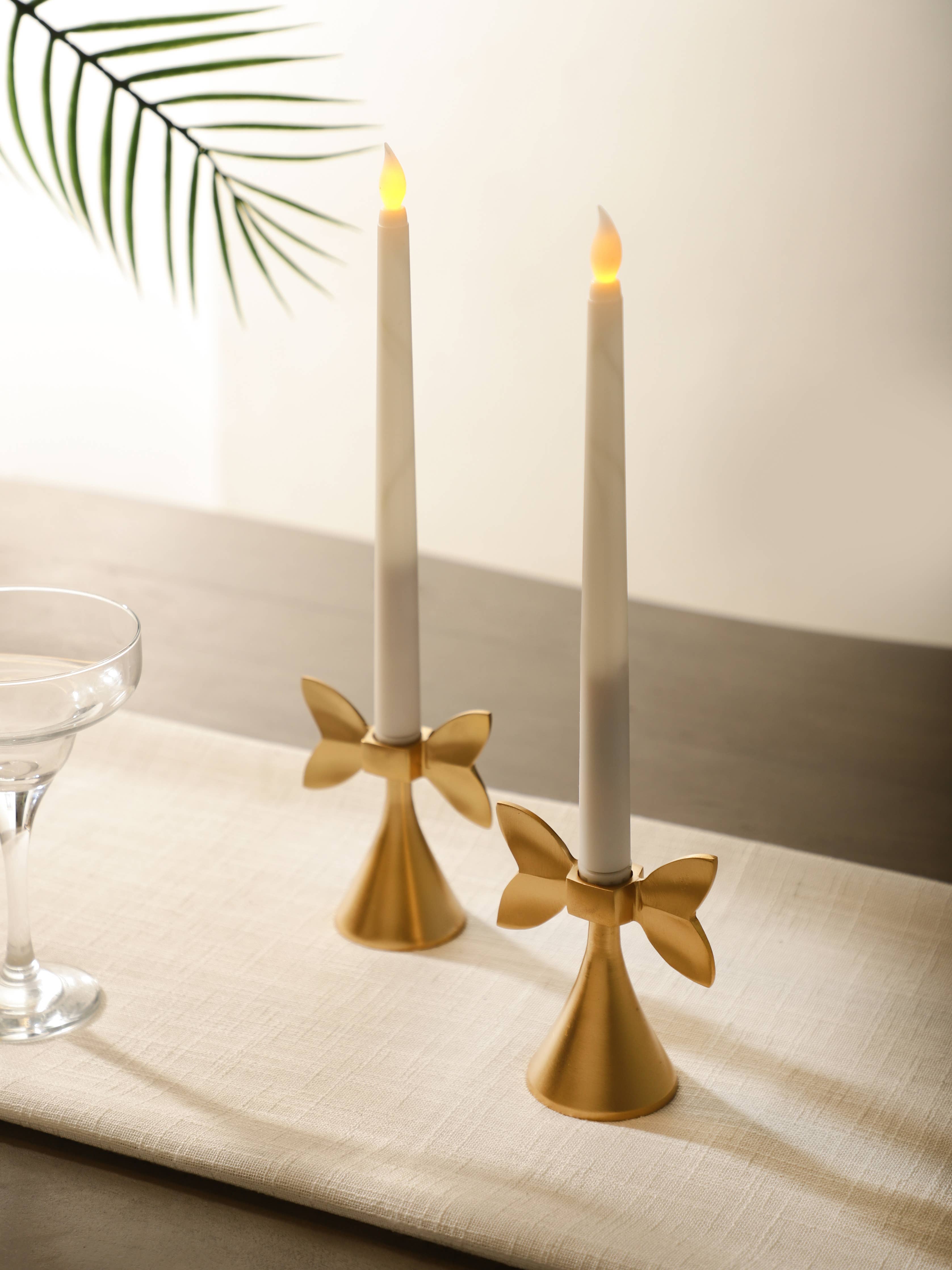Bow  Metal Taper Candle Holder_Gold  4 Inches