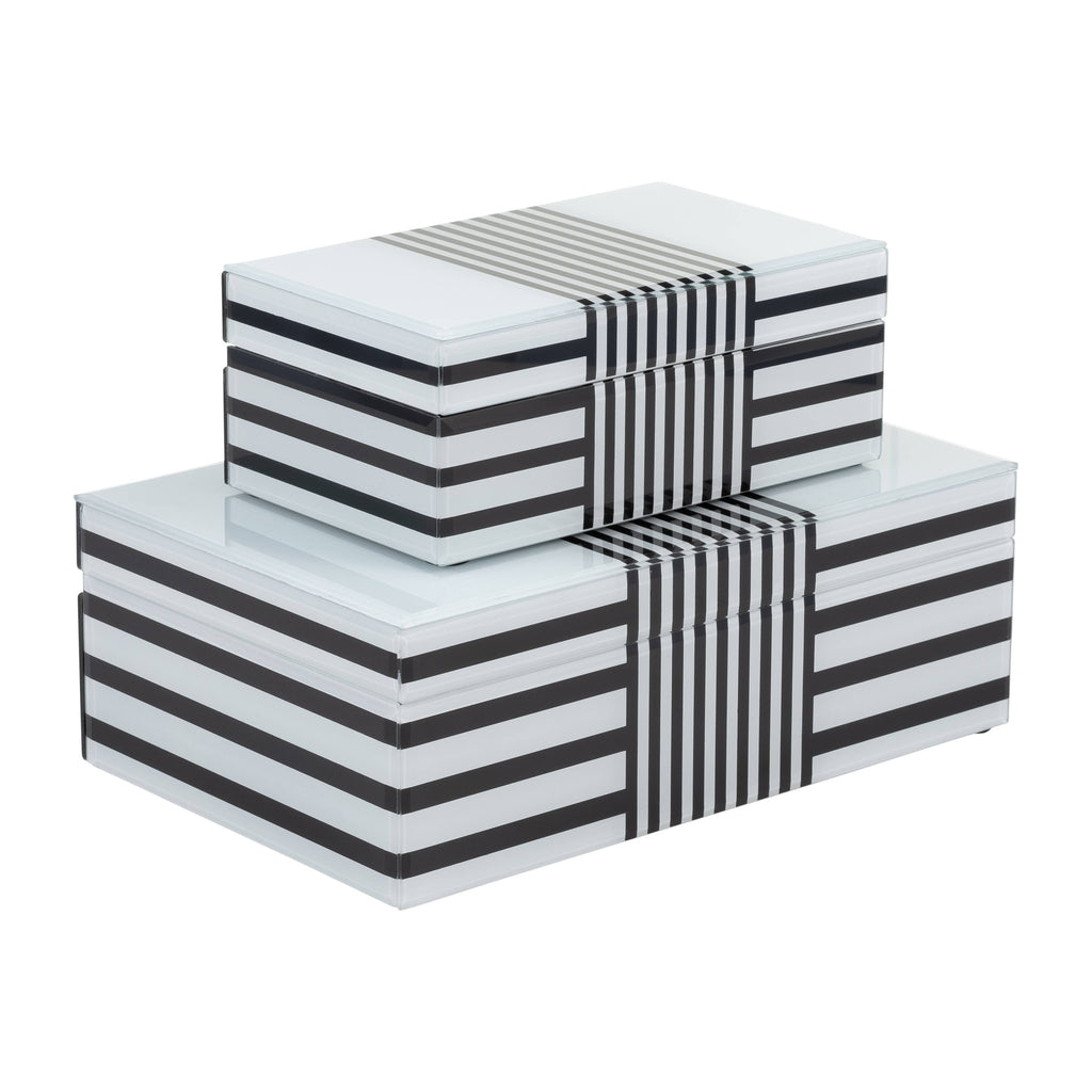 Wood Striped Storage Boxes Set of 2 - Black, 8/11 in.