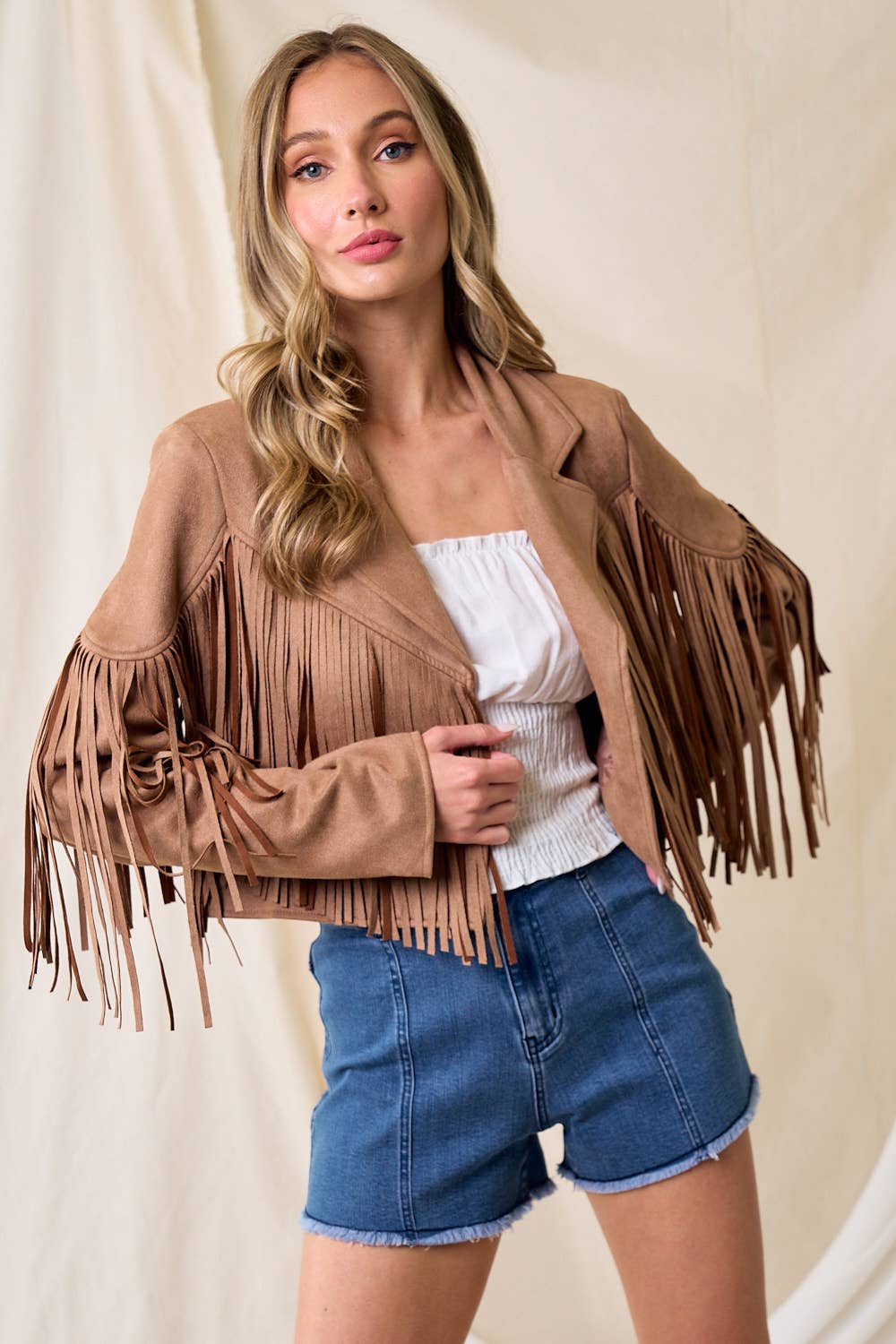 Boho Tan Faux Suede Fringed Western Jacket