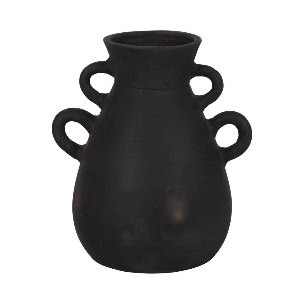 Ceramic Tall Flower Vase with 4 Handles - Black, 13 in.