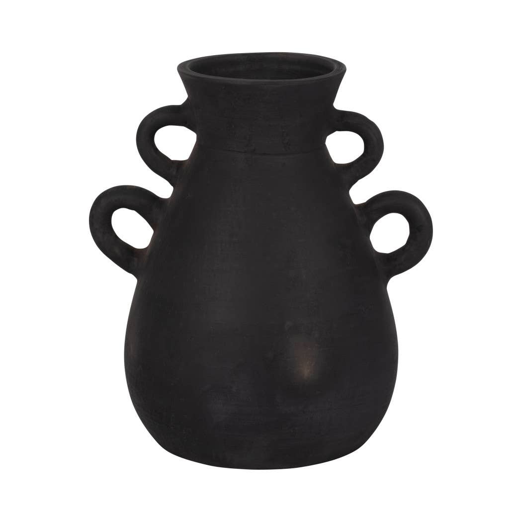Ceramic Tall Flower Vase with 4 Handles - Black, 13 in.