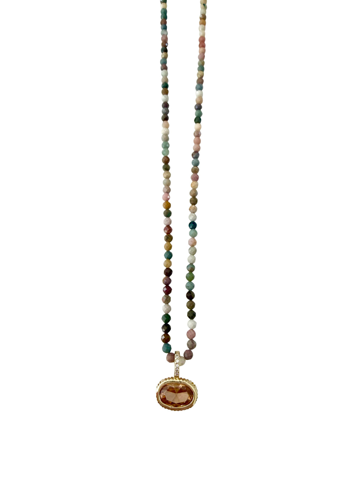 Bella Beaded Necklace with CZ Charm - Multi