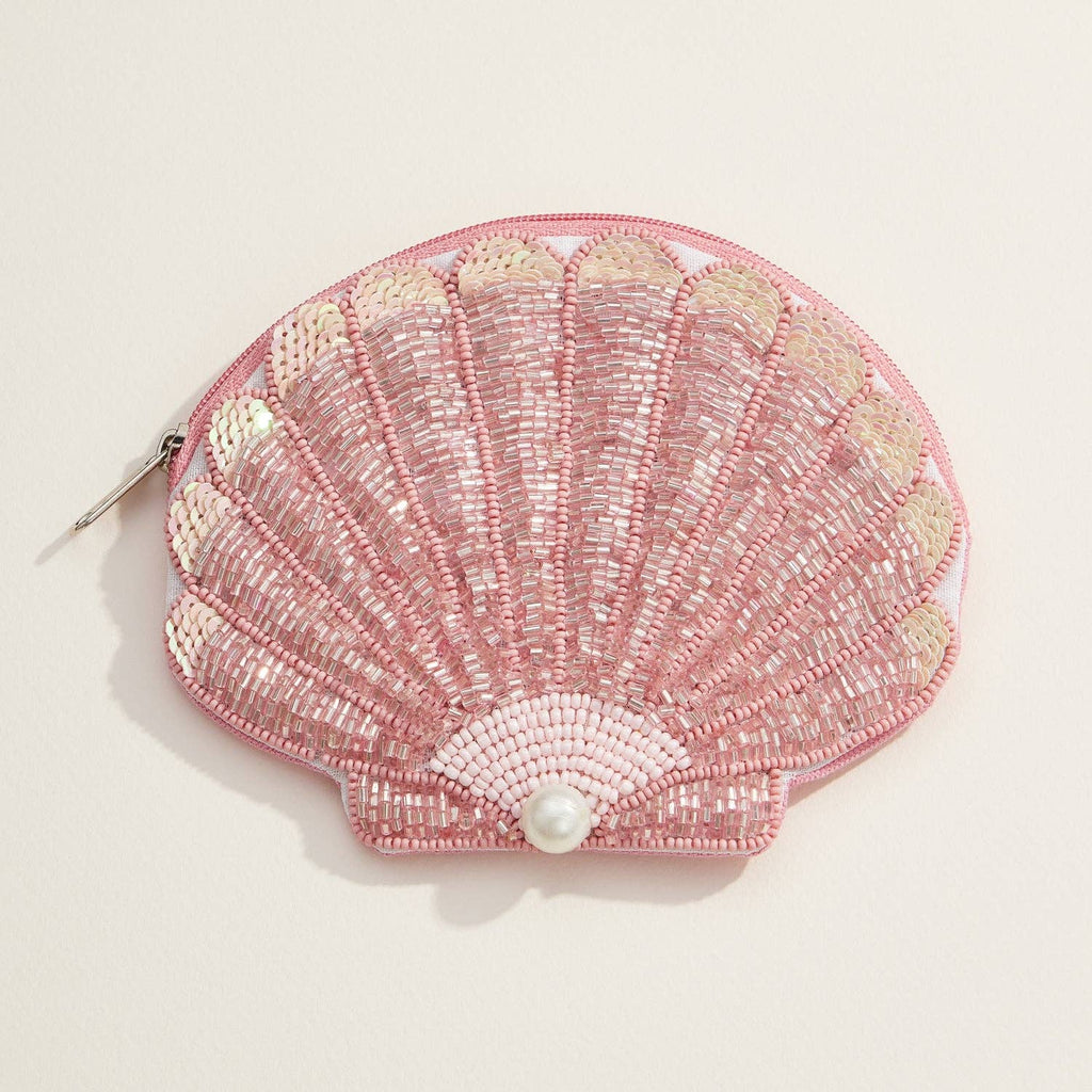 Beaded Shell Pouch with Pearl Accent