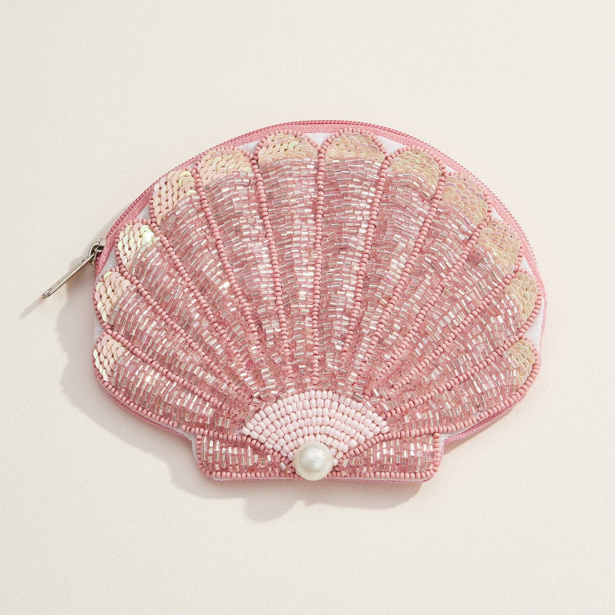 Beaded Shell Pouch with Pearl Accent