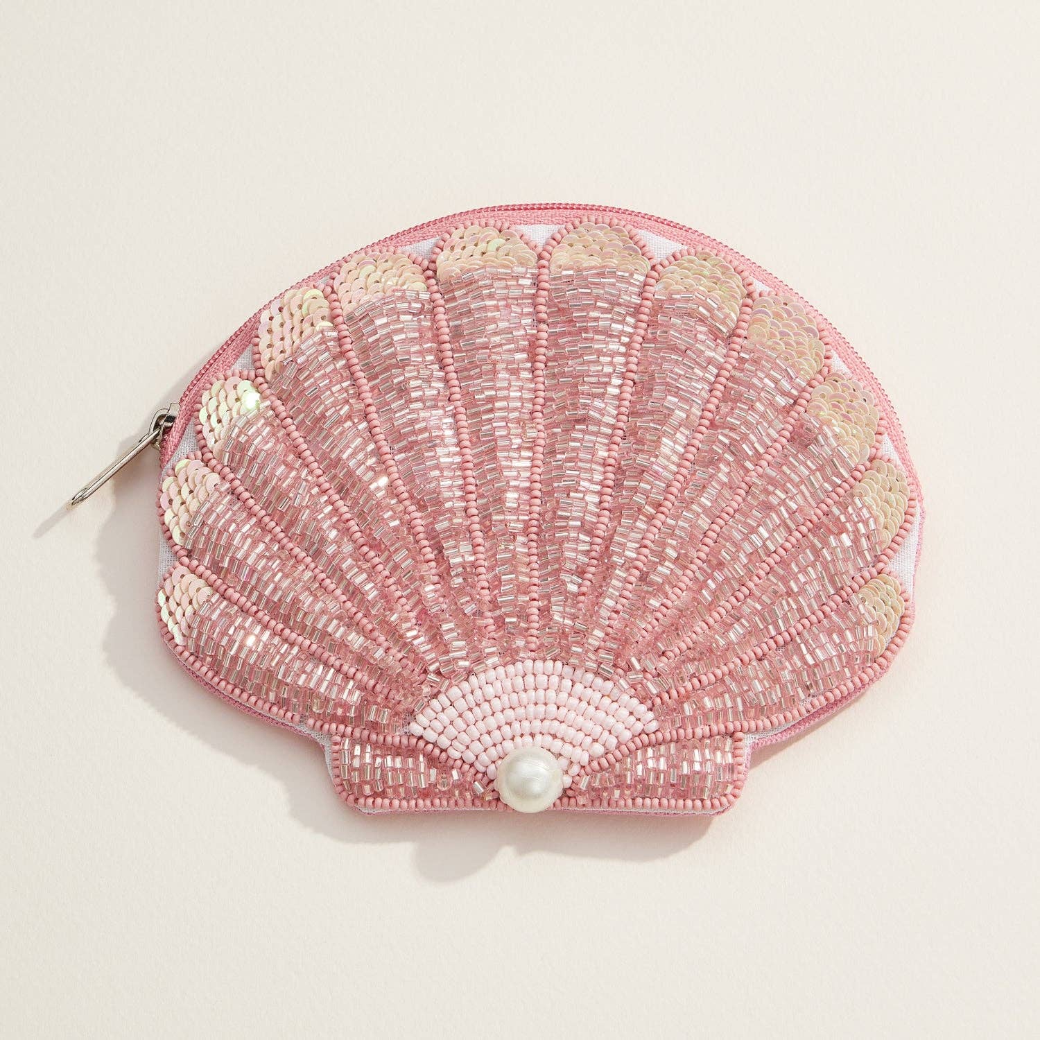 Beaded Shell Pouch with Pearl Accent