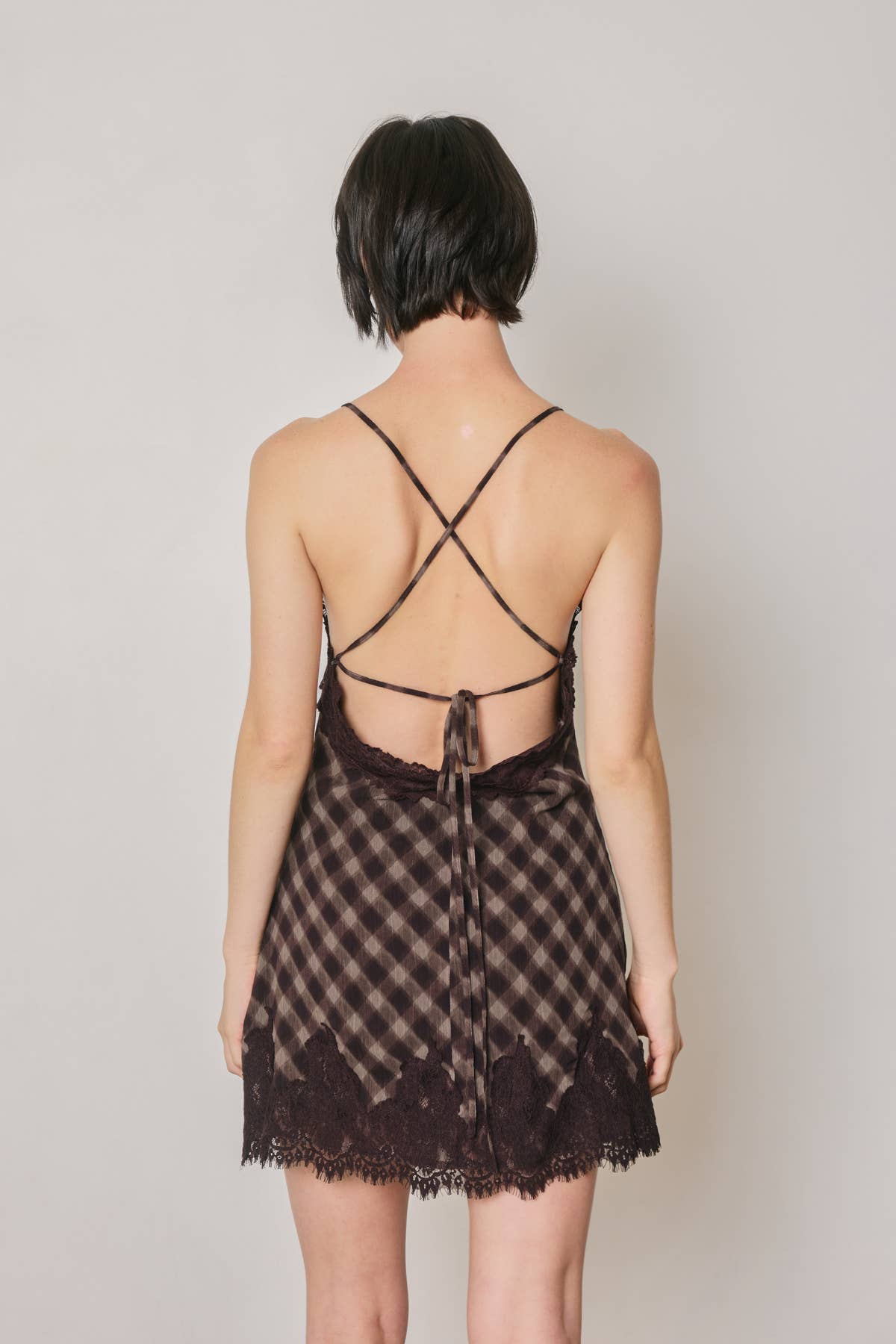 Checkered Lace Slip Mini Dress
