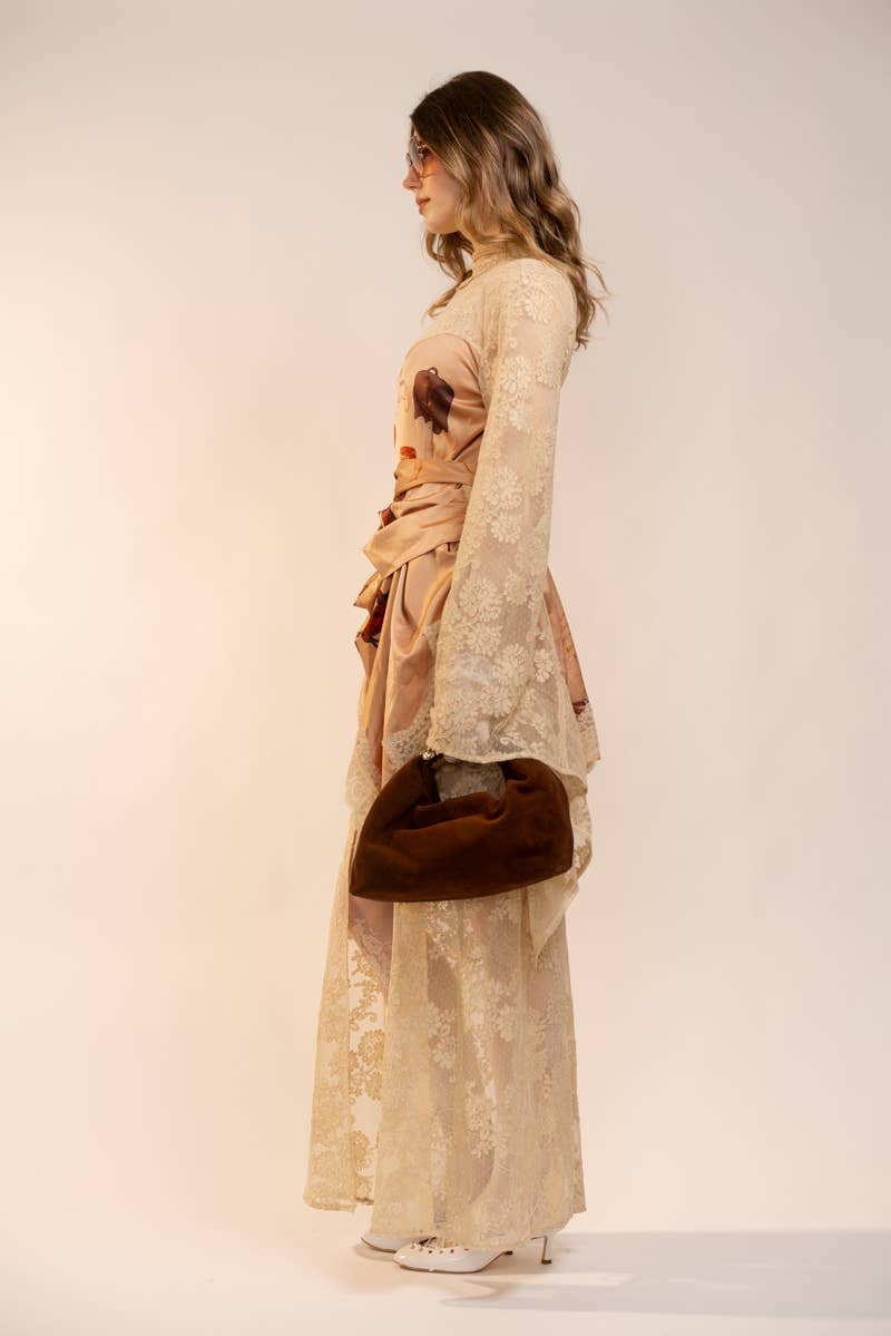 Sheer Lace Kimono Sleeve Maxi Dress
