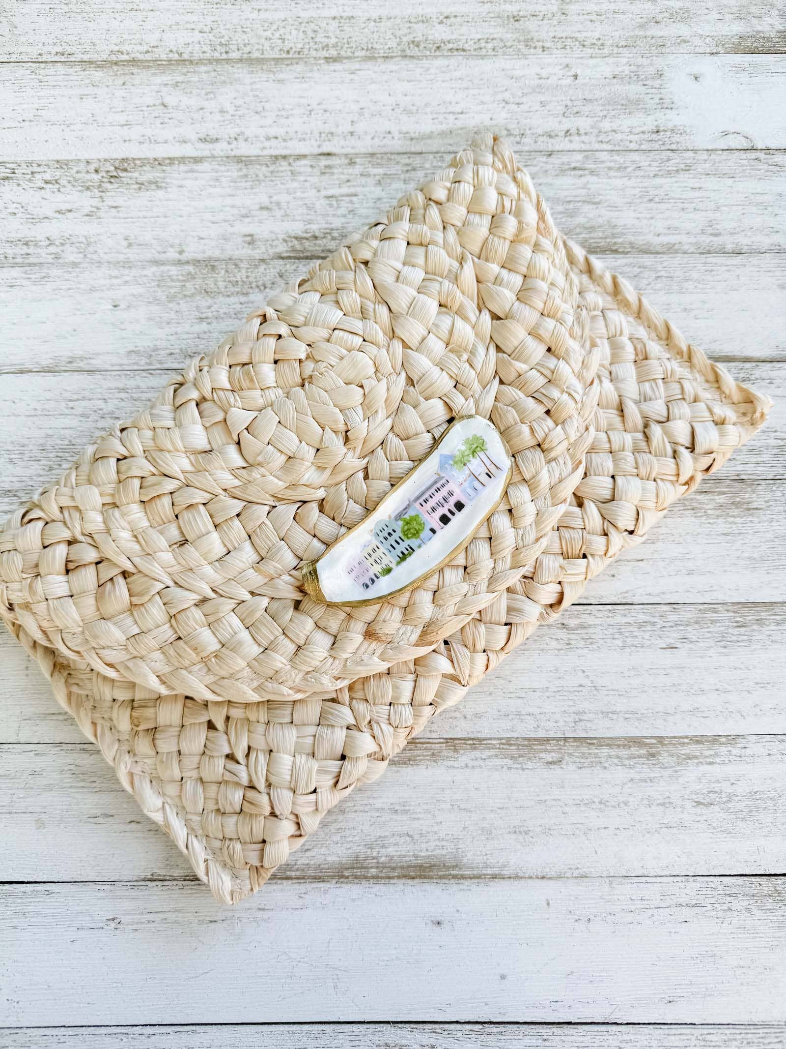 Rainbow Row Oyster Shell Clutch