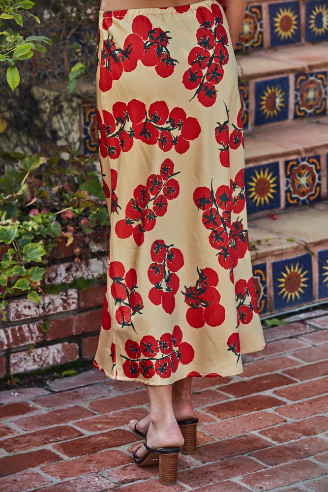 Satin Tomato Print Skirt