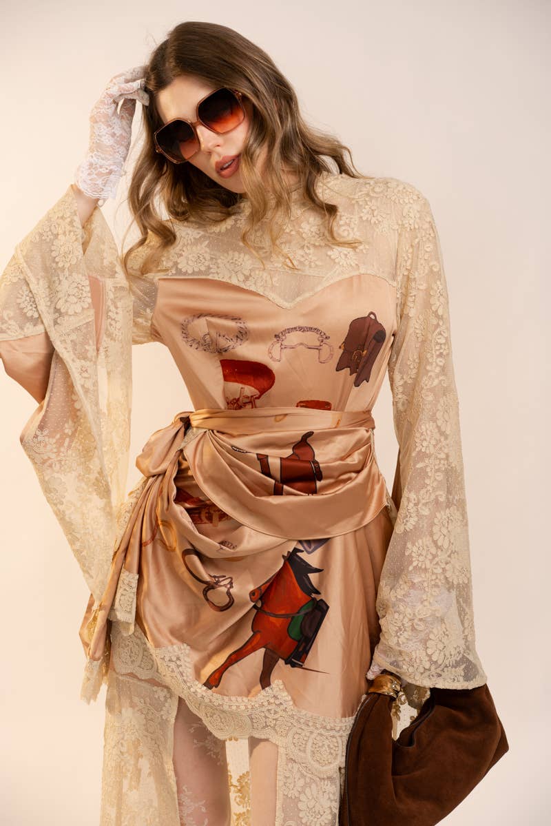 Sheer Lace Kimono Sleeve Maxi Dress