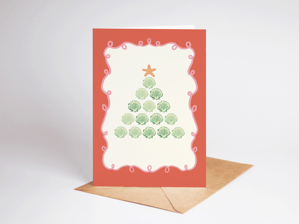 Seashell Christmas Tree Beach Coastal Holiday Greeting Card