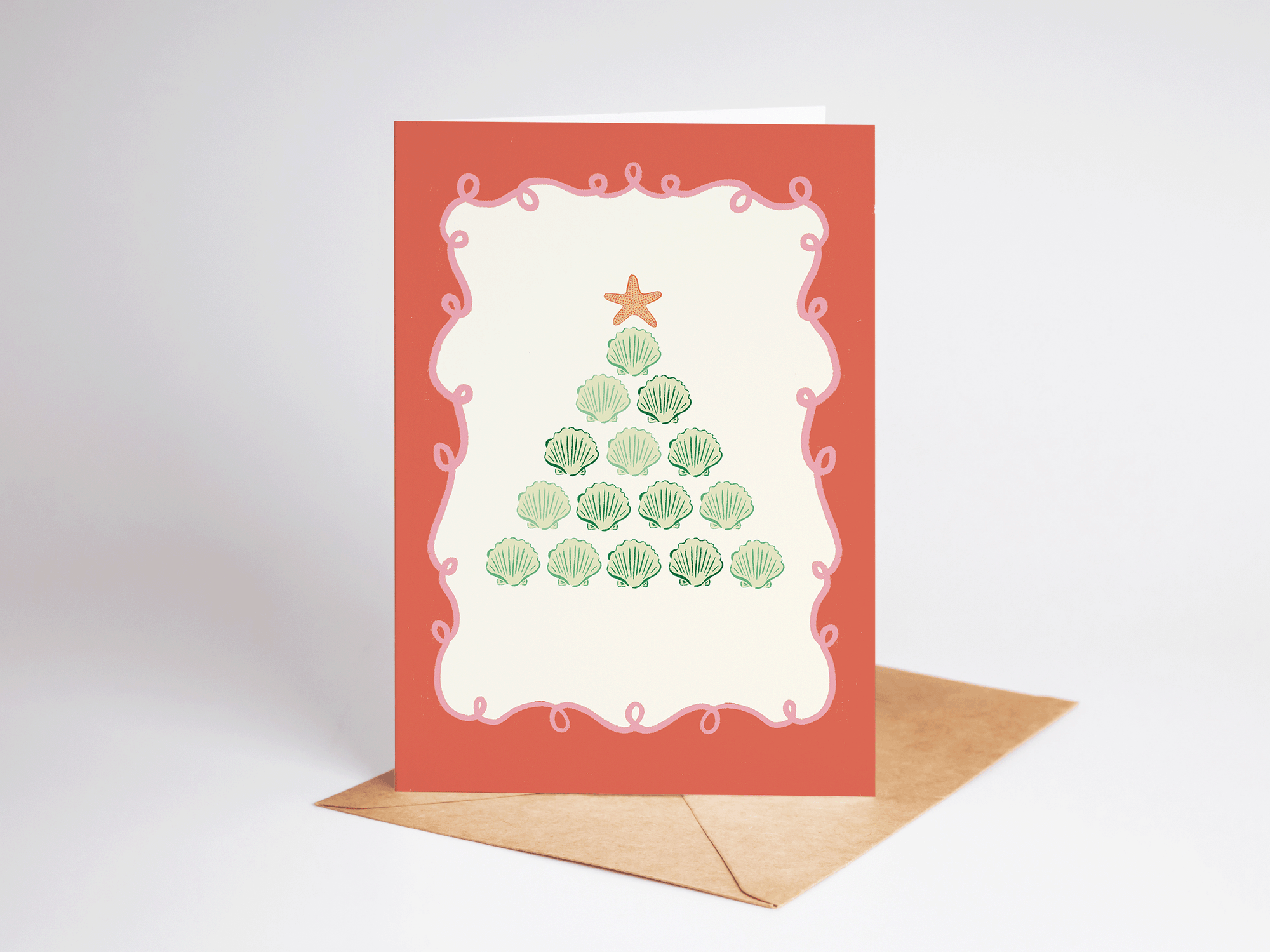 Seashell Christmas Tree Beach Coastal Holiday Greeting Card