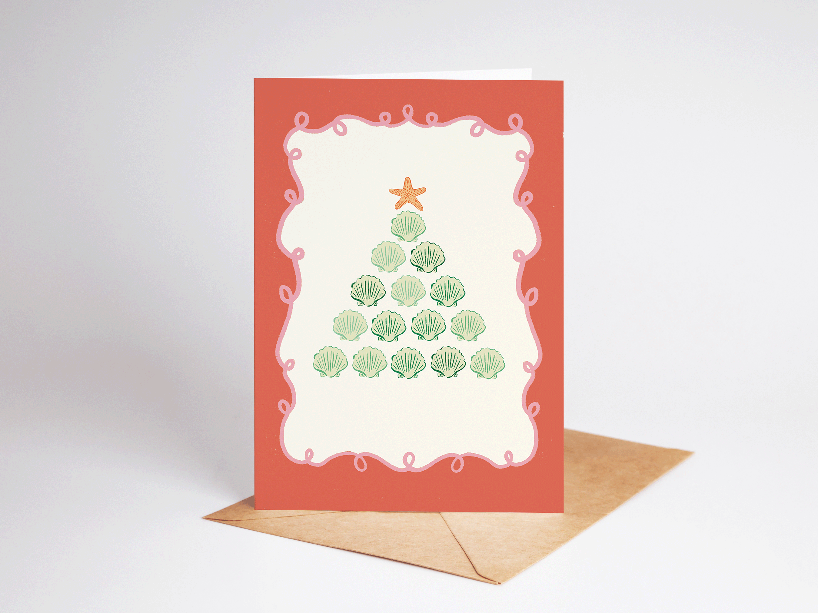 Seashell Christmas Tree Beach Coastal Holiday Greeting Card