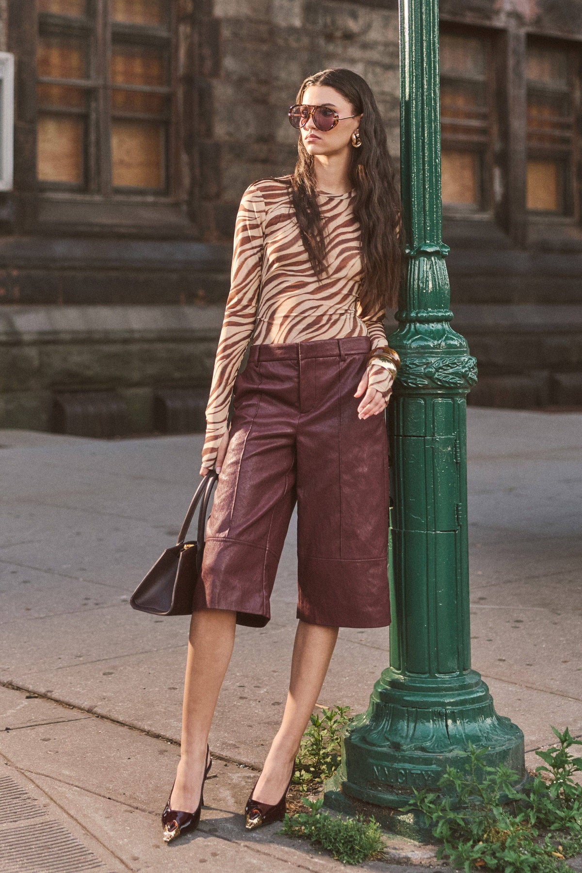 Zebra Stretch Mesh Thumbhole Top