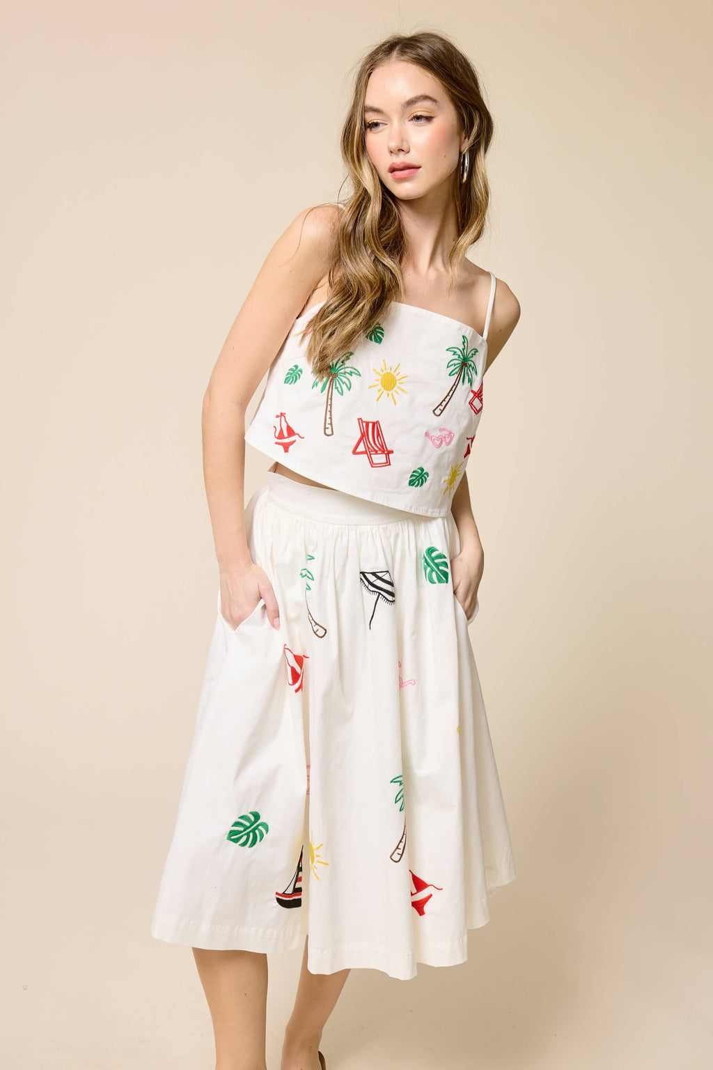 Palm Breeze Embroidery Cami Top