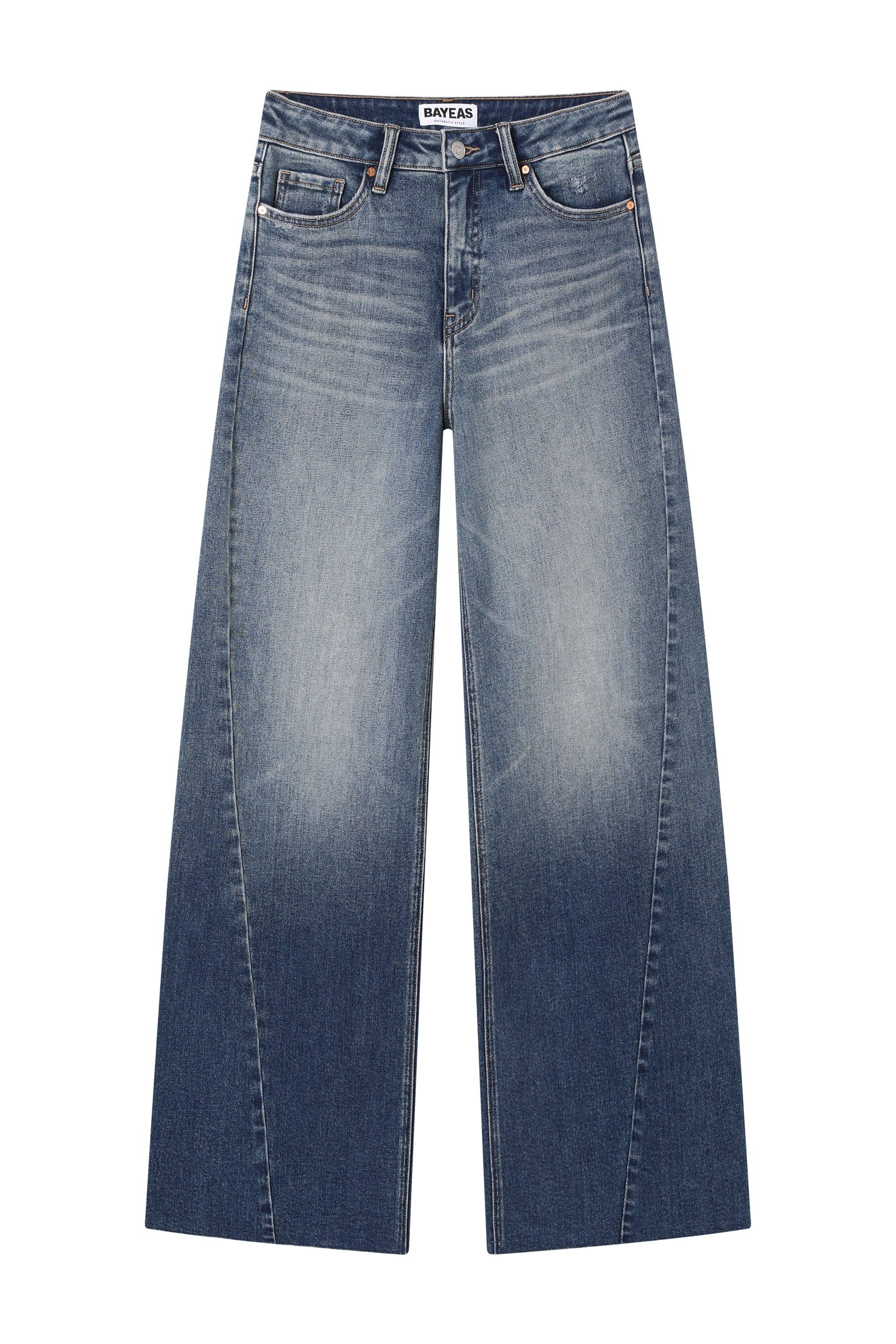 HIGH RISE WIDE LEG DENIM JEANS WITH RAW HEM