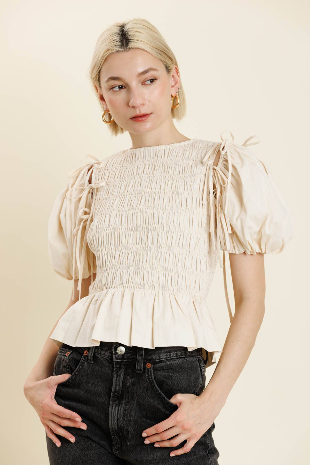 DETACHABLE SLV PEPLUM TOP