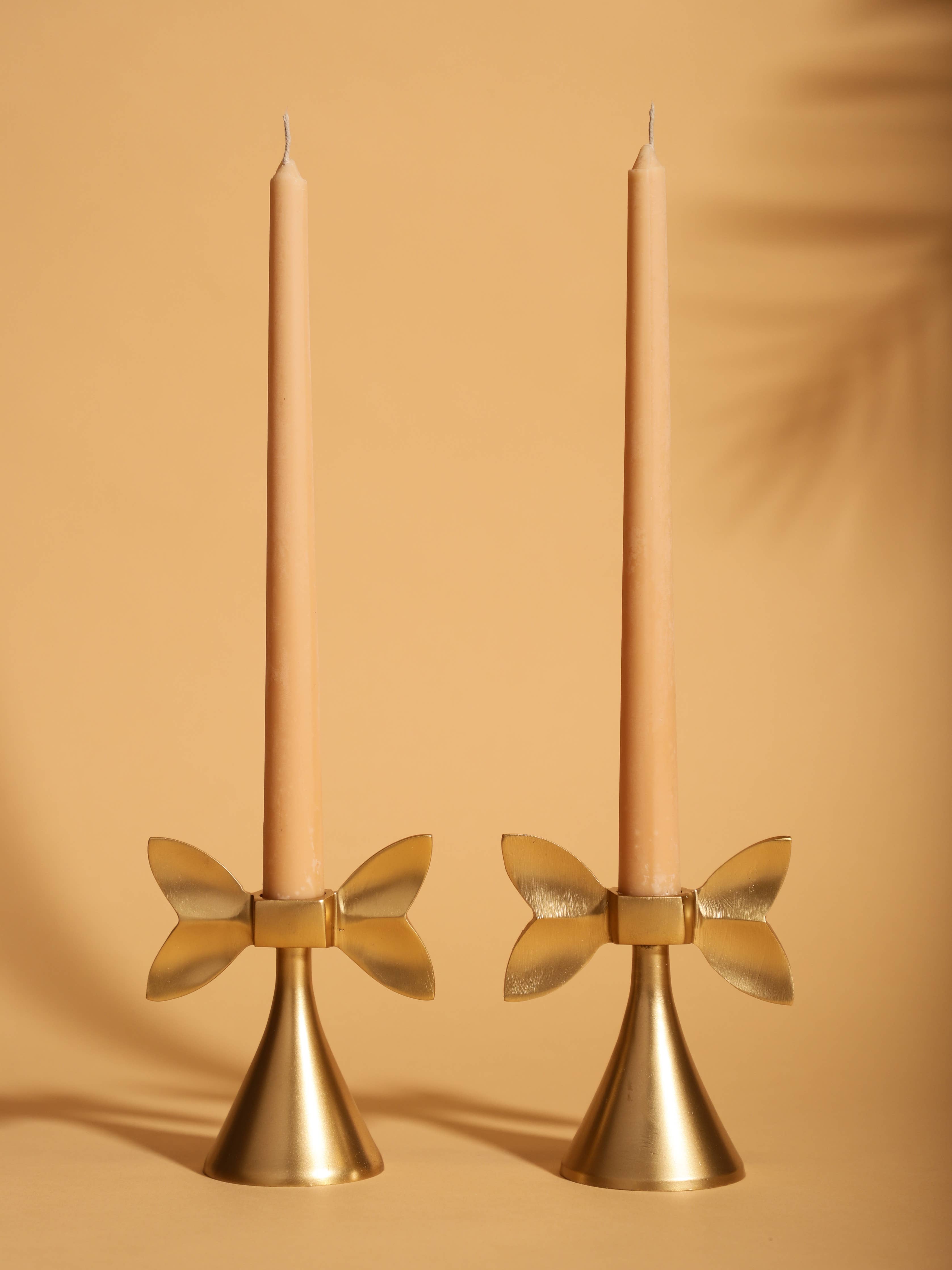 Bow  Metal Taper Candle Holder_Gold  4 Inches