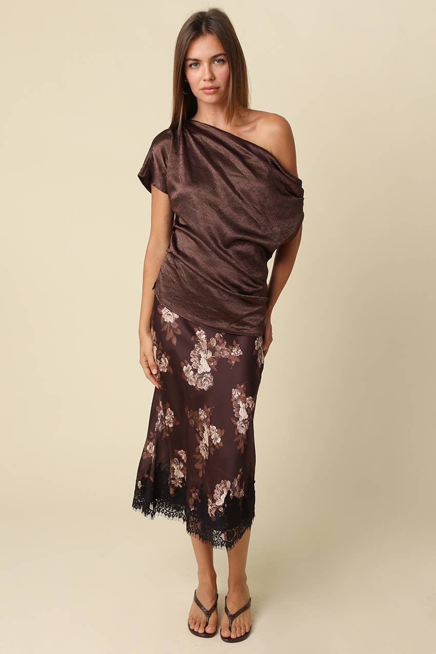Rosalie Floral Lace Trim Midi Skirt