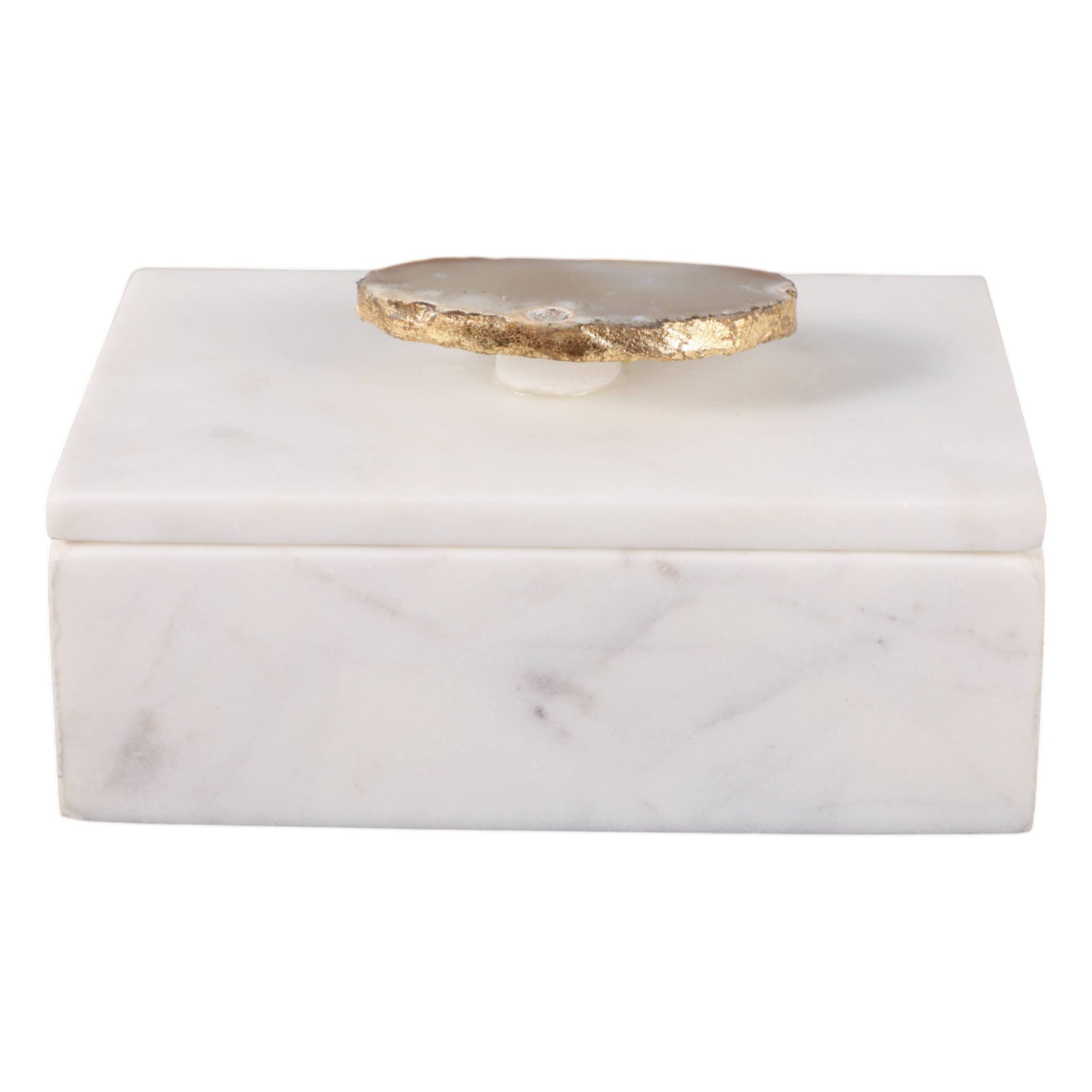 Marble Agate Top Lidded Storage Box - White/Gold, 3 in.