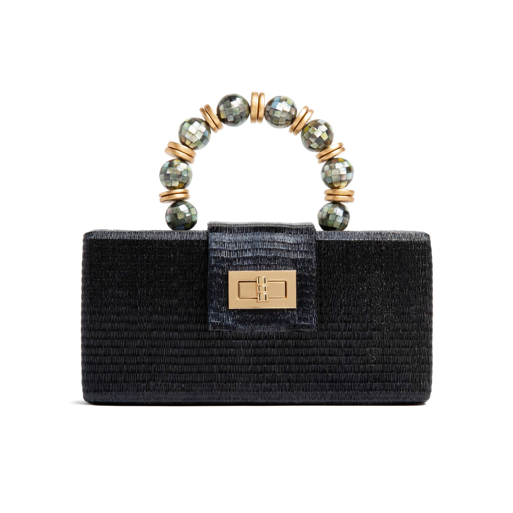 Christmas Evening  Bag - Black with Shell Inlay Bead Handle
