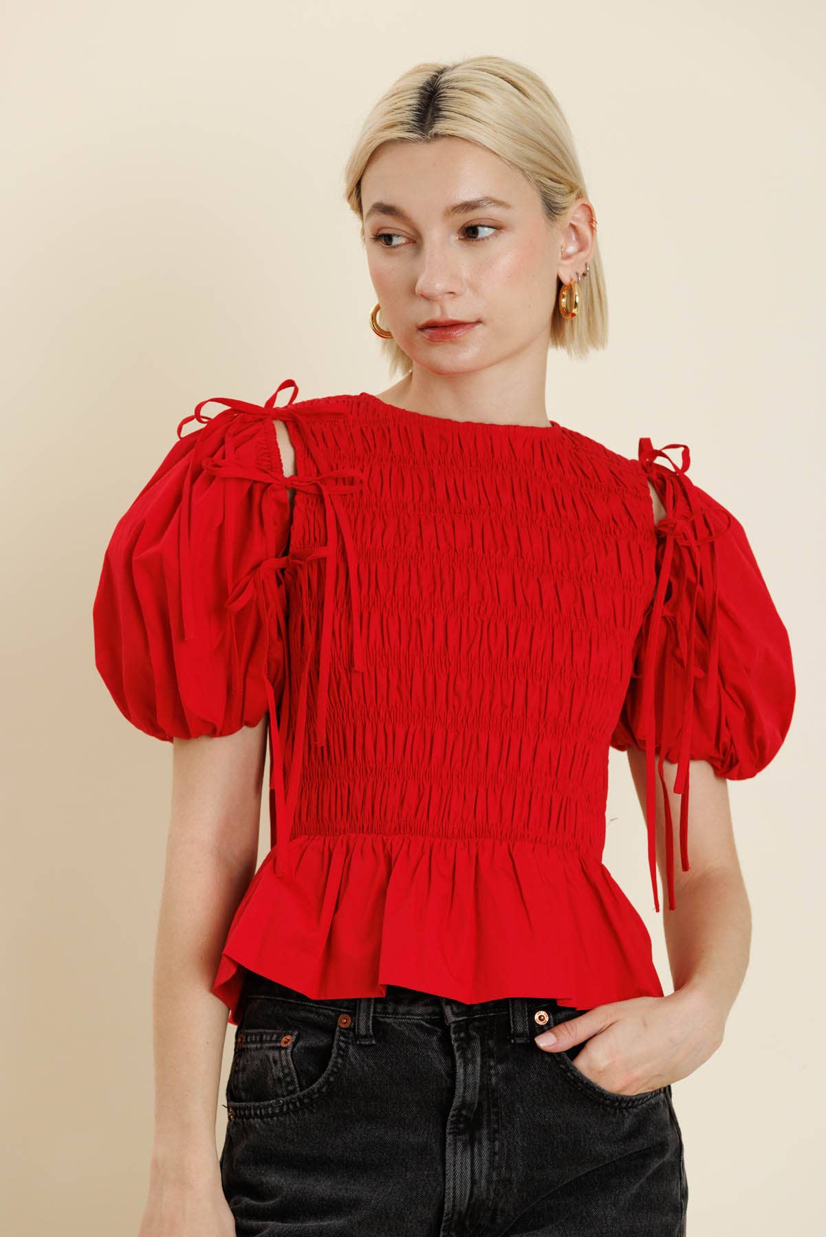 DETACHABLE SLV PEPLUM TOP