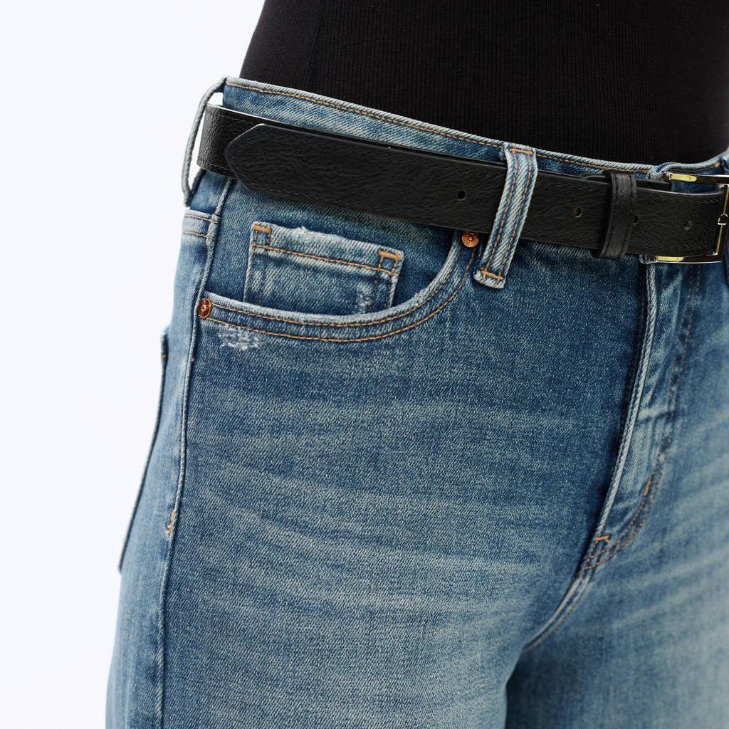HIGH RISE WIDE LEG DENIM JEANS WITH RAW HEM