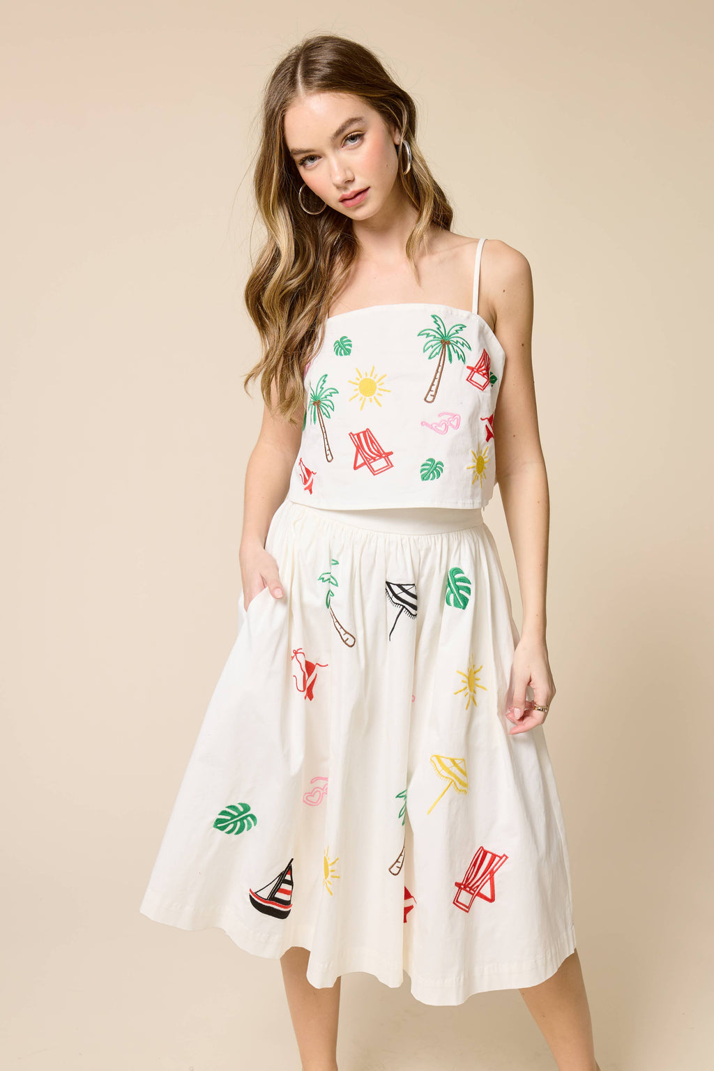 Palm Breeze Embroidery Cami Top