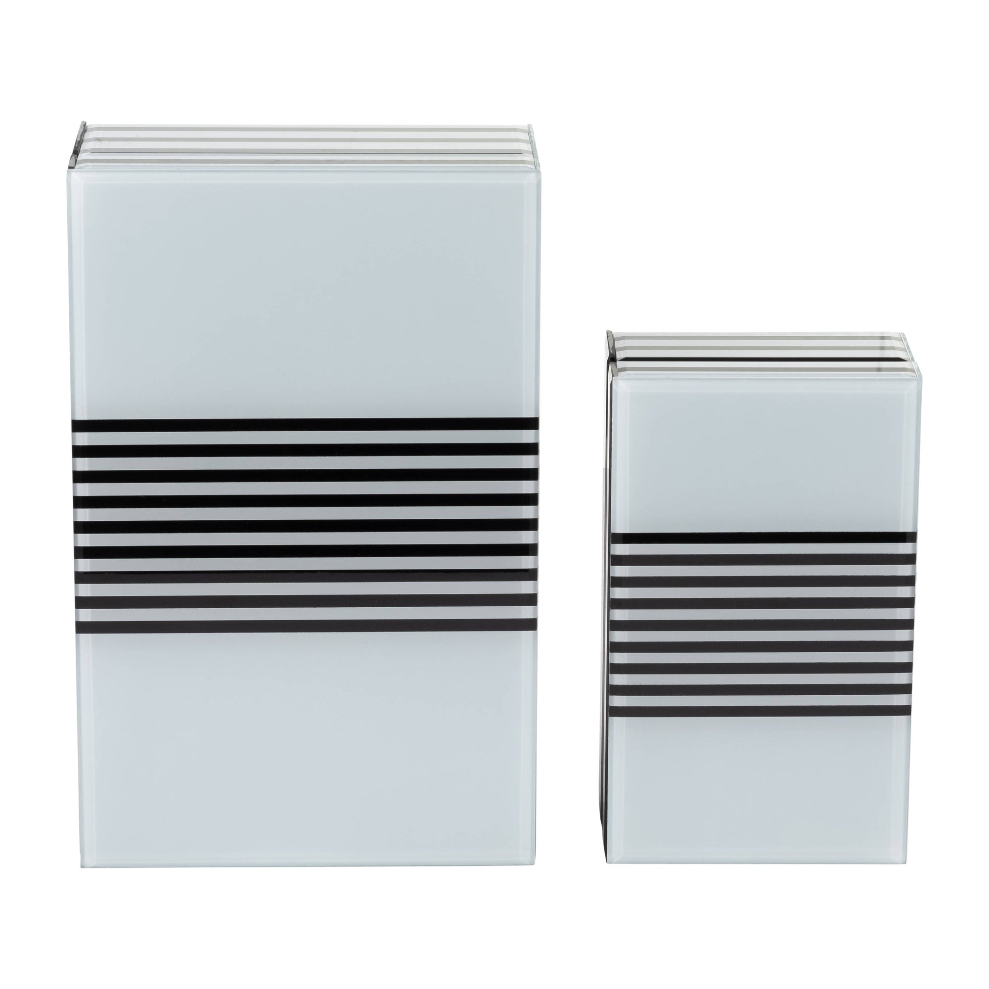 Wood Striped Storage Boxes Set of 2 - Black, 8/11 in.