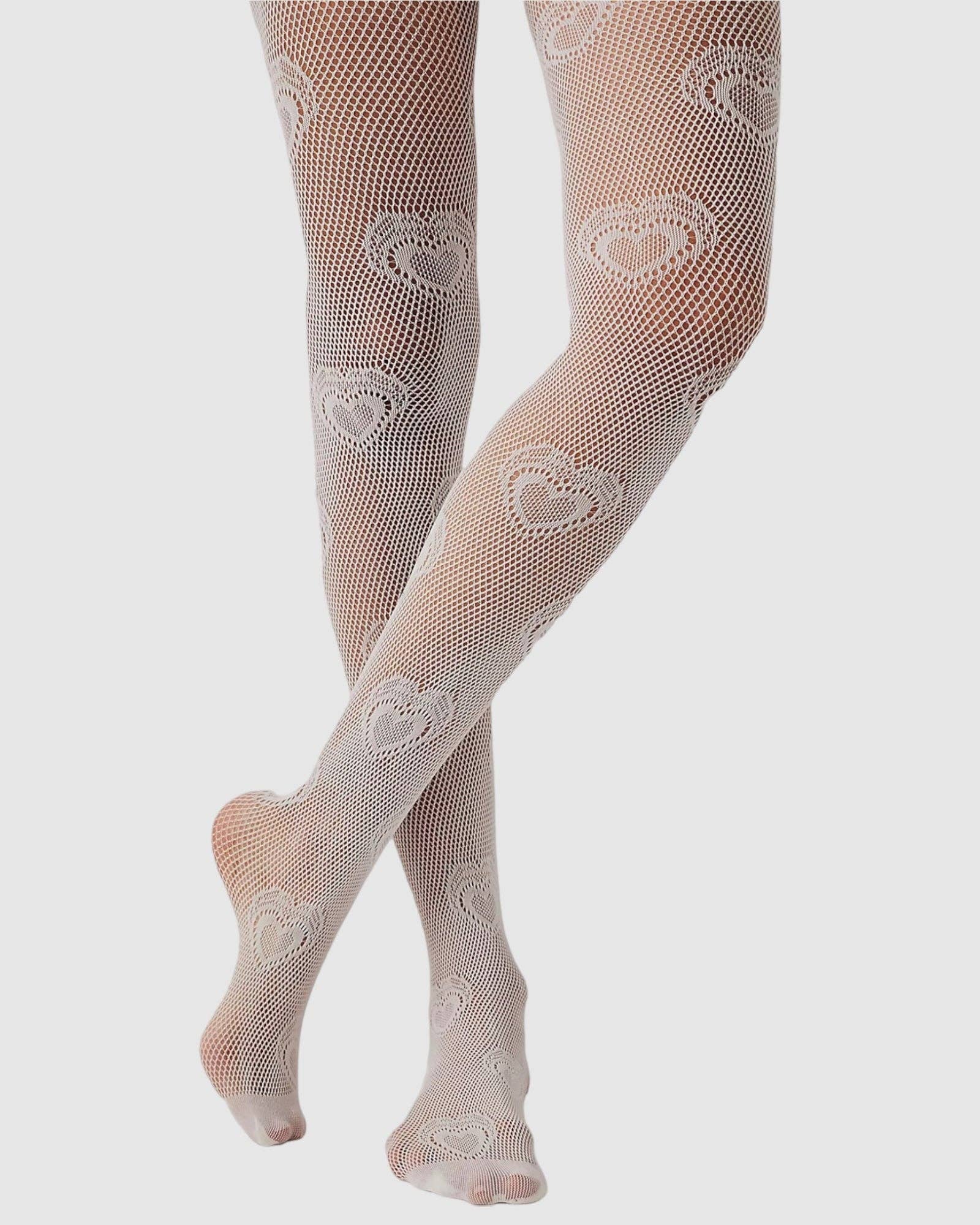 Heart Knit Tights - White