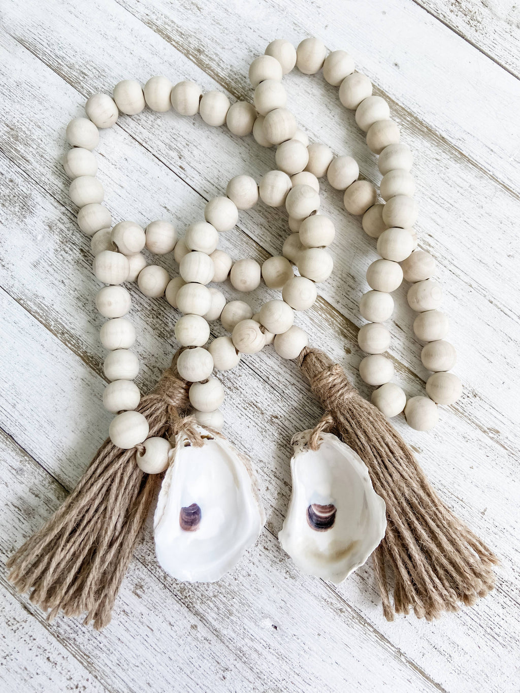 Oyster Shell Wooden Bead Garland with Tassels
