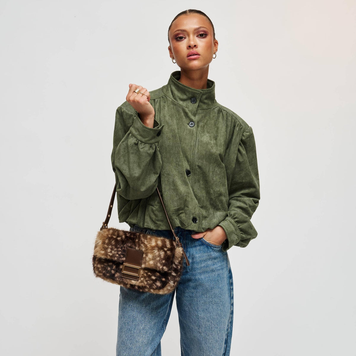 Beverly - Deer Print Faux Fur Crossbody Bag