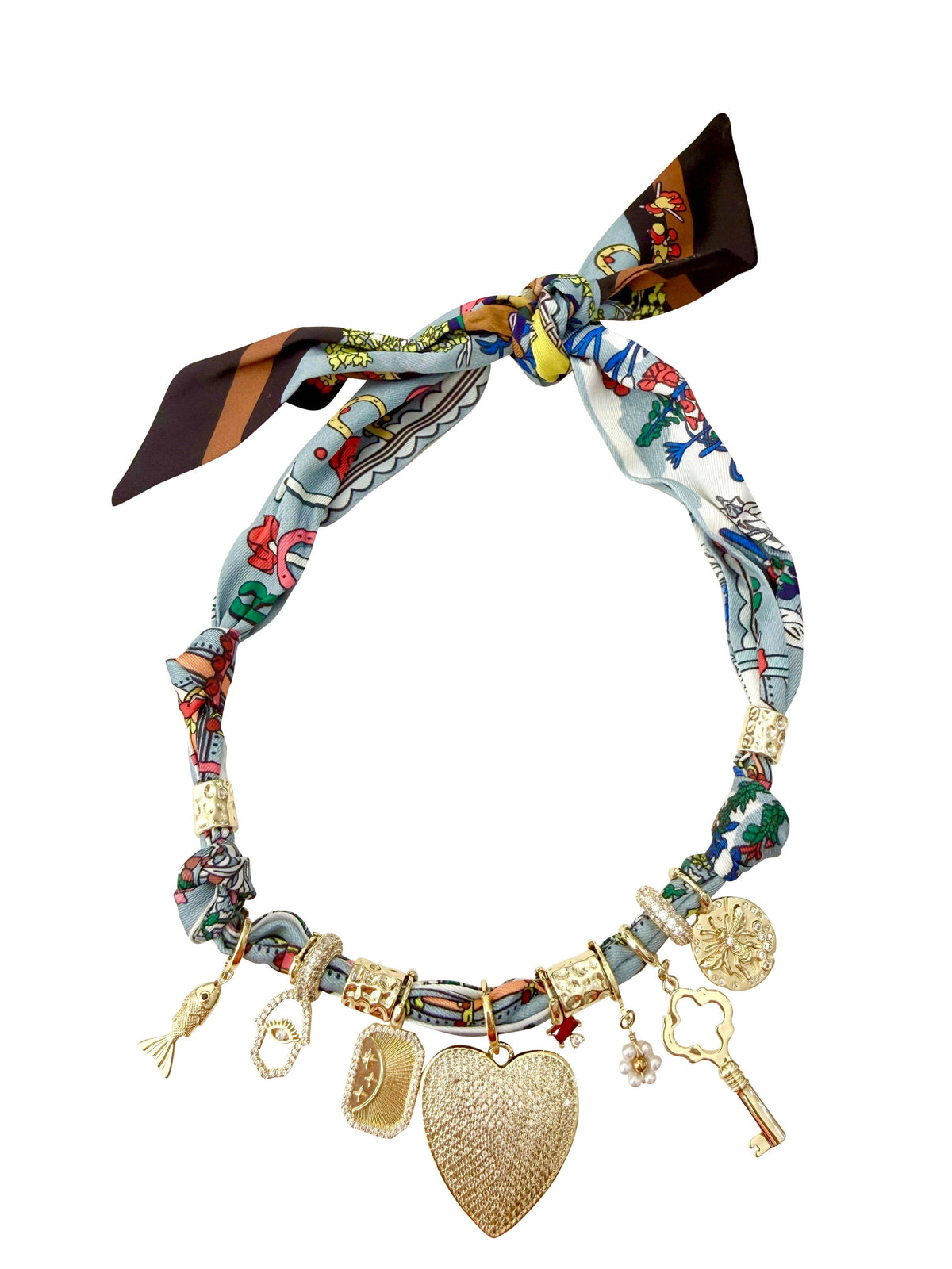 Golden Multi Charm Scarf Necklace