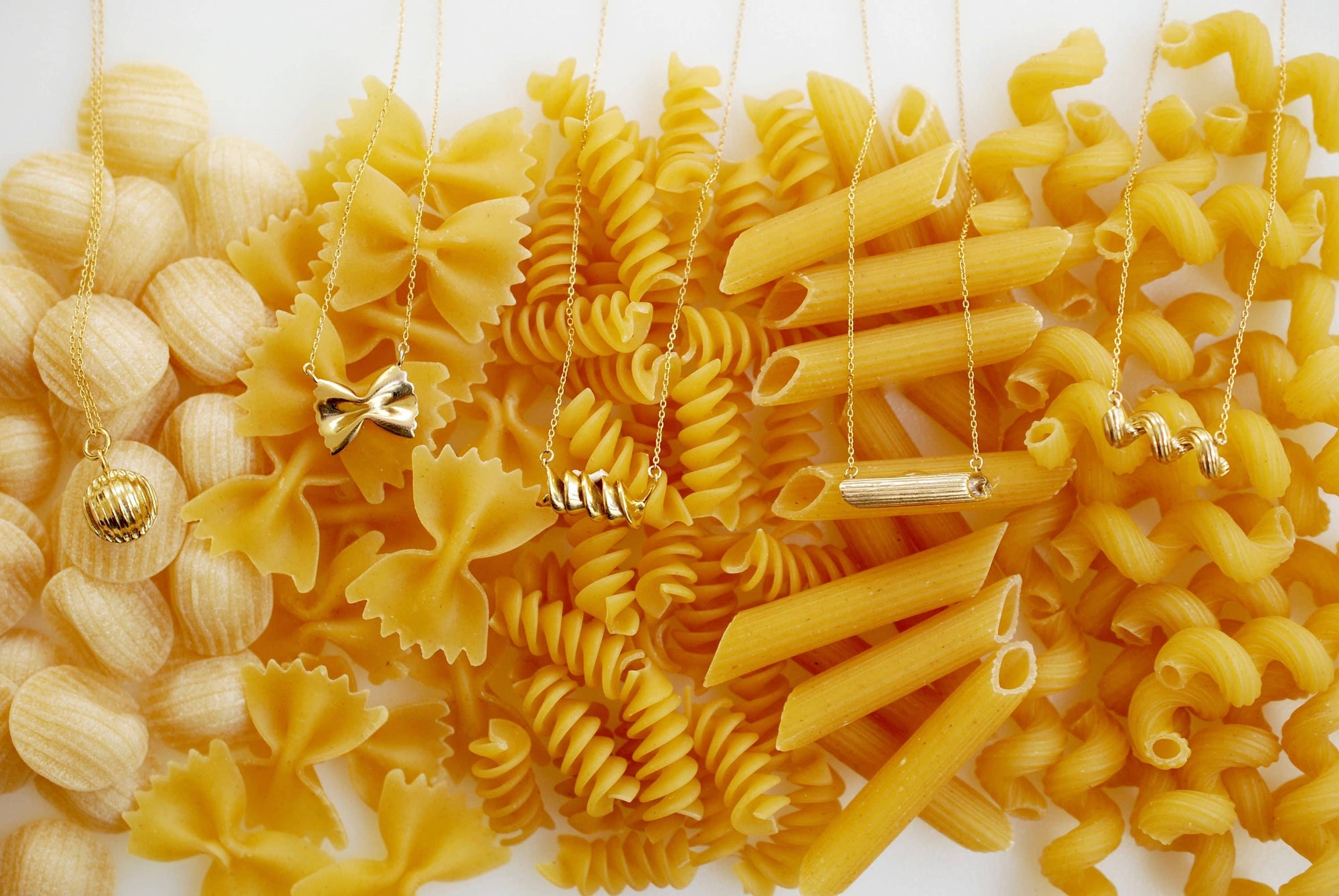 Rotini Pasta Necklace, Yellow Gold Plated, By Delicacies Jewelry - Every Purchase Helps Fight Hunger! (Food Jewelry, Foodie Gift)